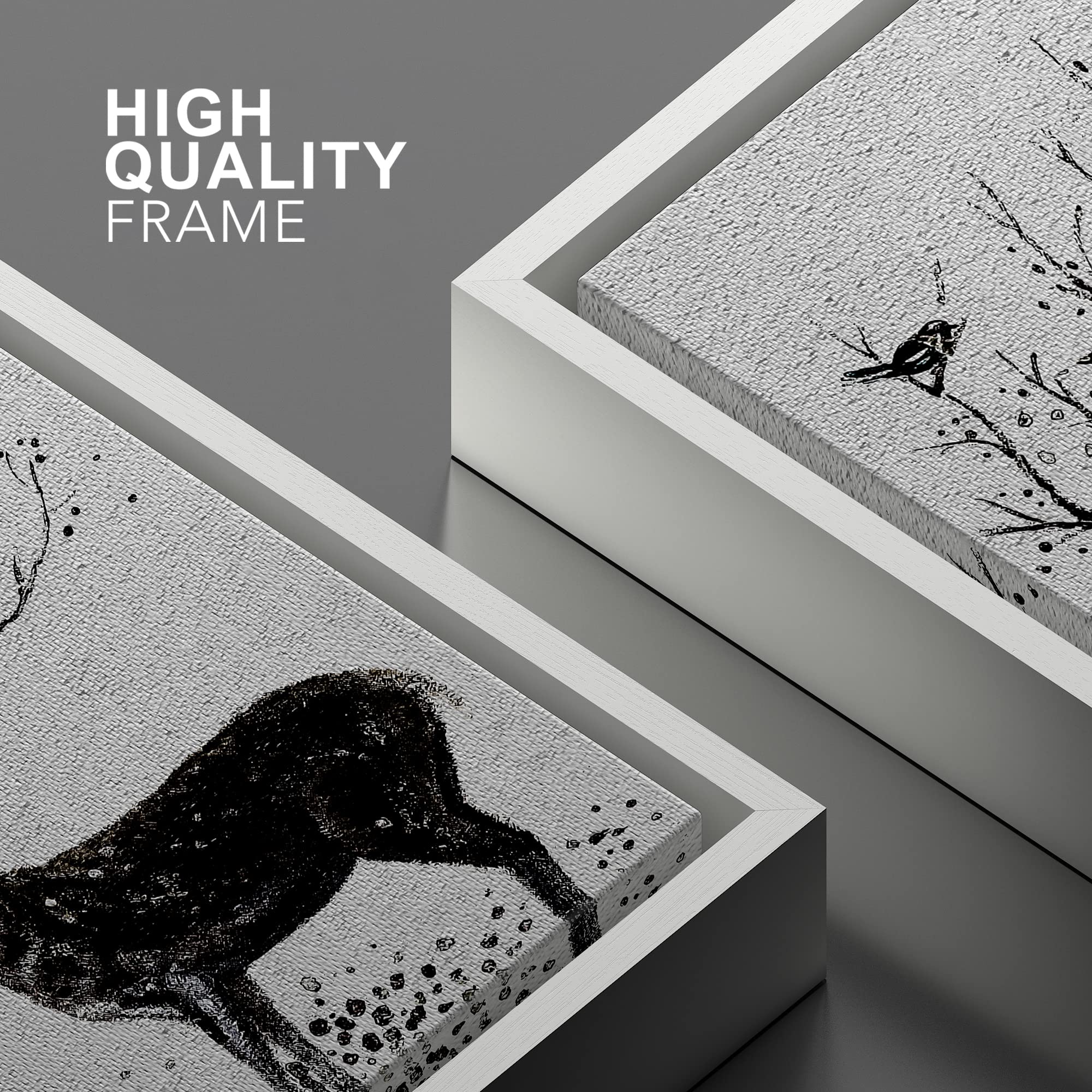 Signwin Framed Canvas Print Wall Art Black & White Deer With Birds On Antlers Wildlife Animals Illustrations Modern Chic Scenic