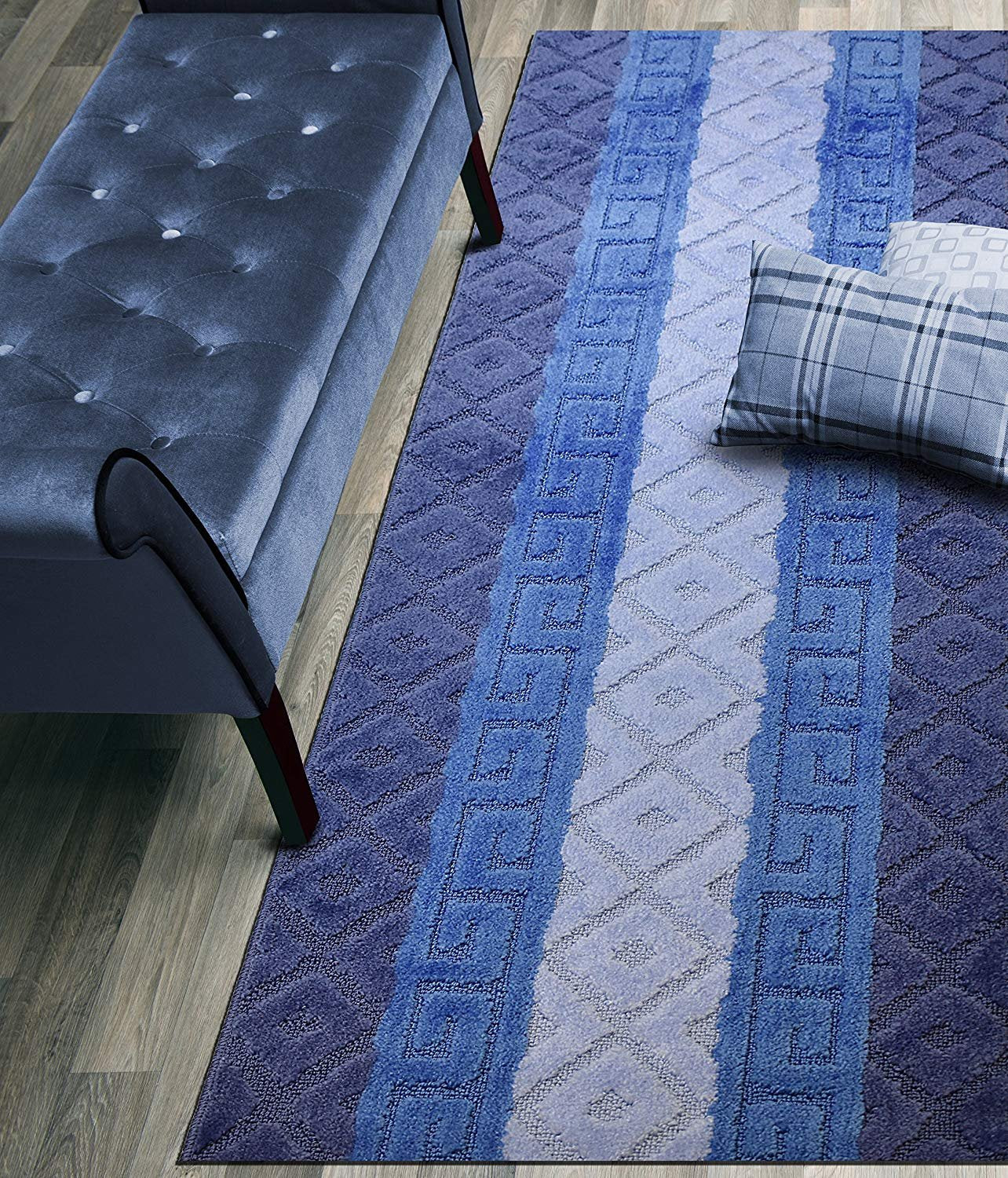 ORFA HOME Custom Size Hallway Runner Rug, Slip Resistant, 26 Inch Wide X Your Choice of Length, Meander Blue, 26 Inch X 21 feet