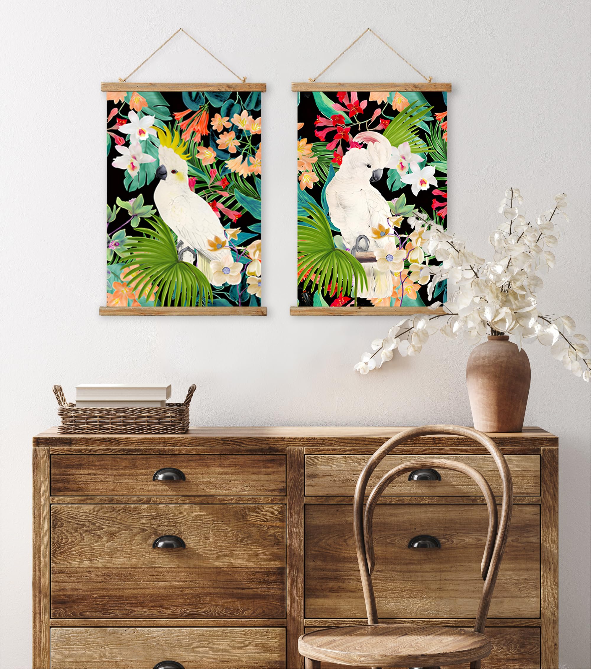 Ovfovy Vintage Parrots Poster, Rustic Room Aesthetic, Retro Wall Art Prints Without Fading, Printed On Linen With Wood Frames, R