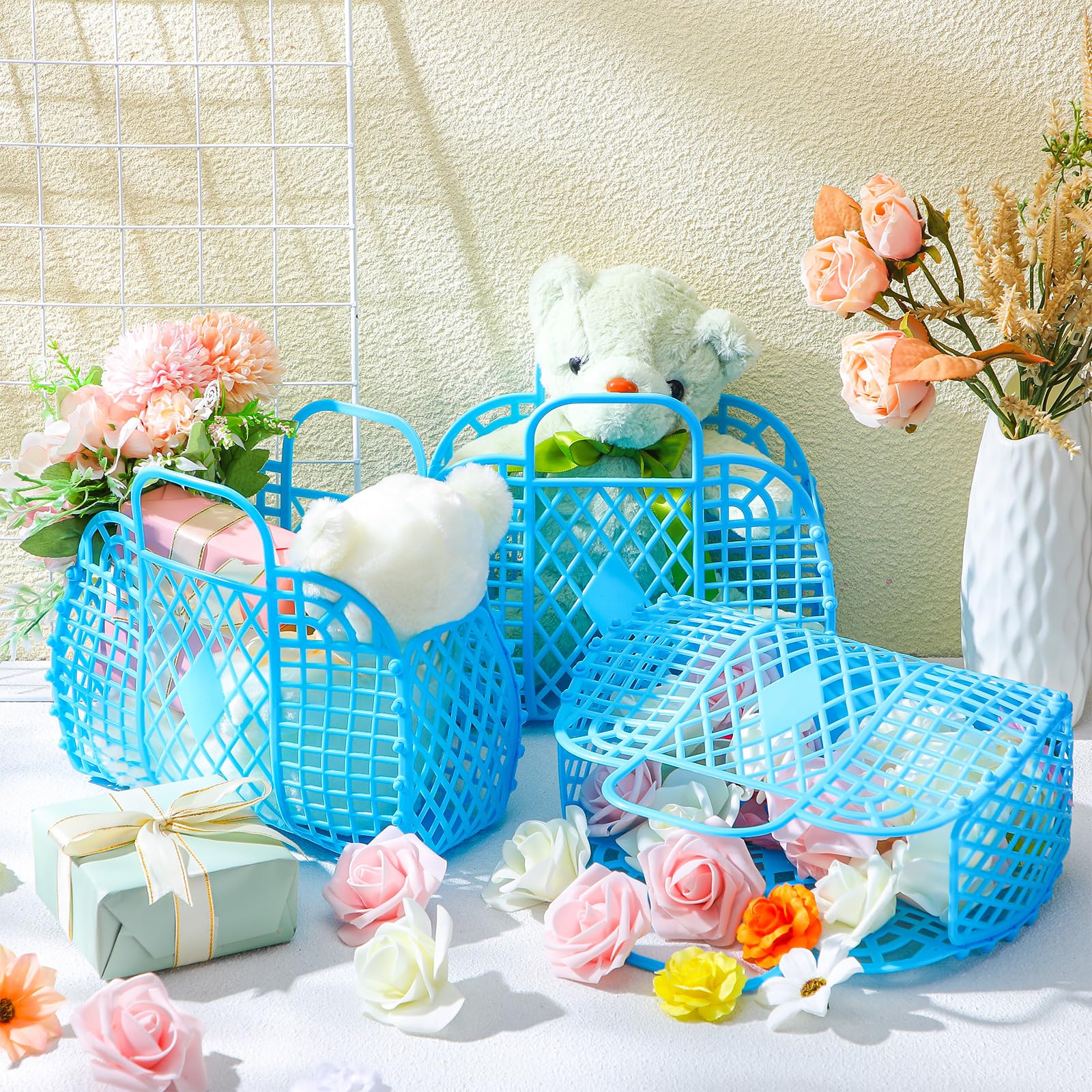 Hsei 16 Pcs Girls Jelly Purse Jelly Bags Basket Reusable Jelly Beach Bag Plastic Beach Tote Gift Basket For Kid Girl (Cute Color