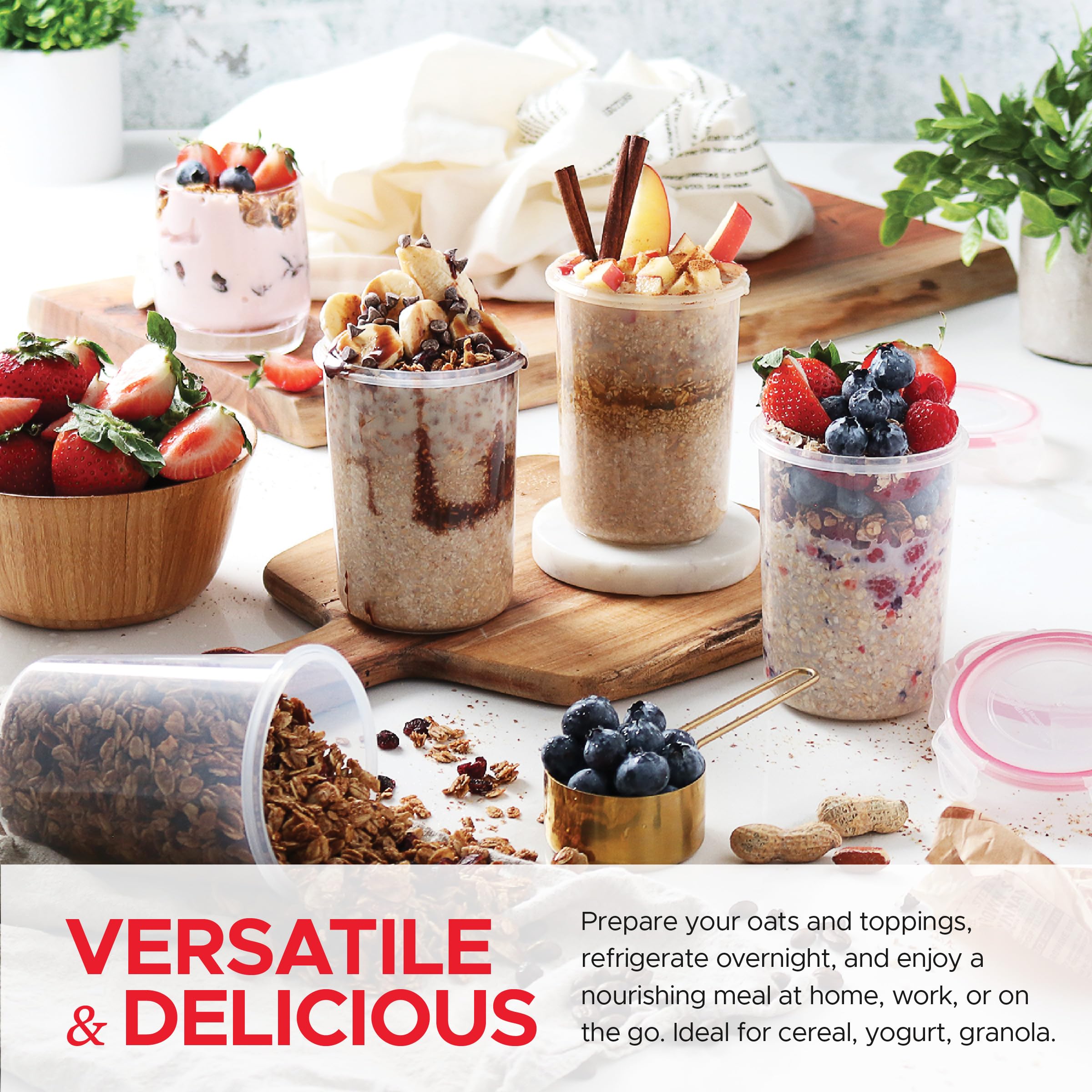 Overnight Oats Container With Lids (Set Of 4) | Oatmeal Container To-Go | Overnight Oats Jars With Lid | Cereal And Milk Contain