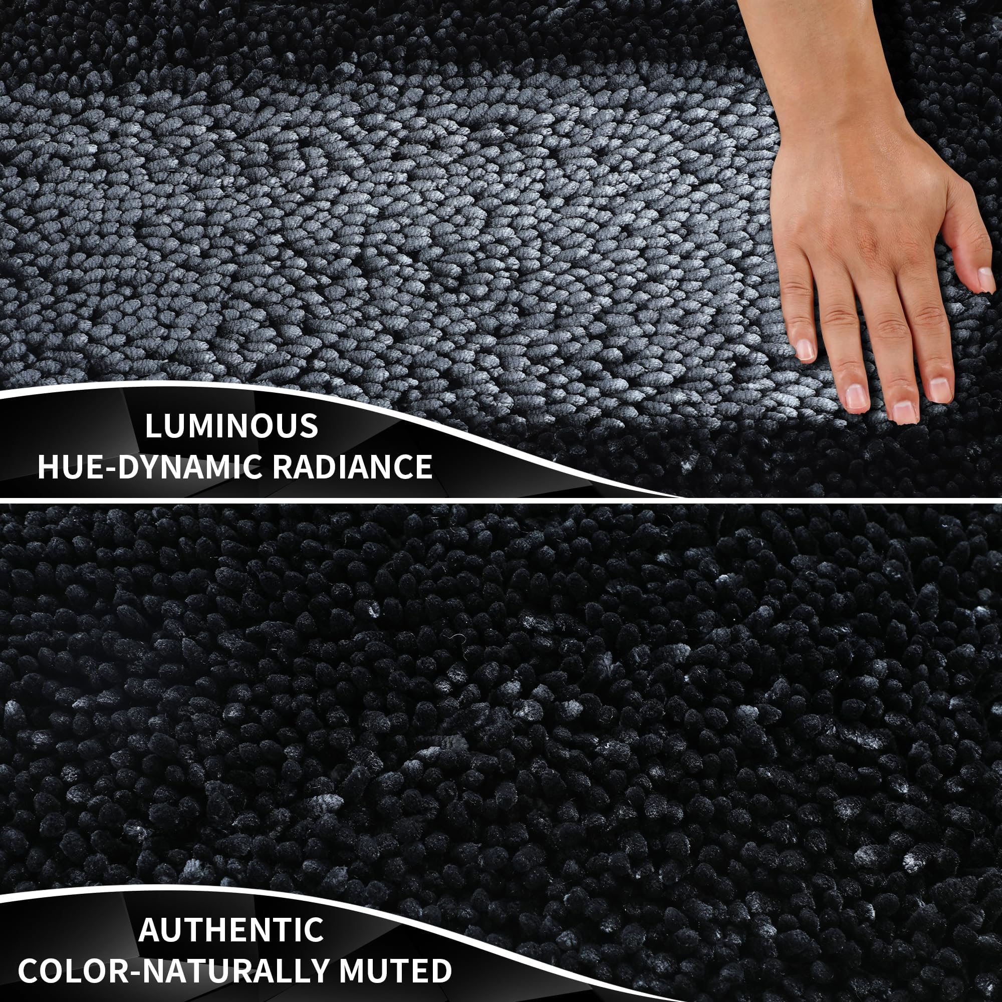 Yimobra Luxury Chenille Bathroom Rug Mat  Extra Soft and Absorbent Shaggy Bath Rugs Non Slip  Machine Wash and Dry  Plush Carpet  Runner Mats for Tub  Shower  and Bath Room  44.1 x 24 Inches  Black