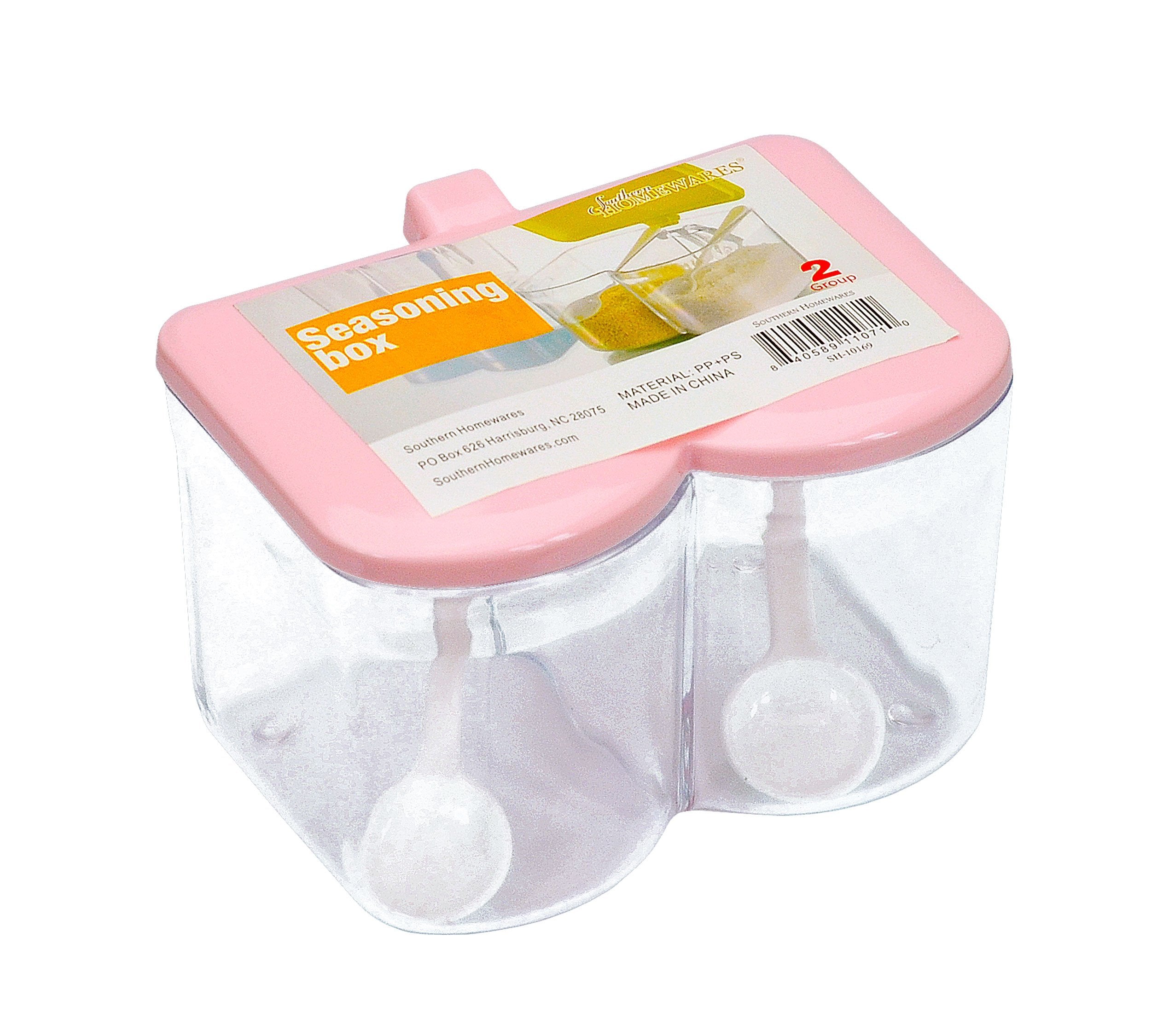 Southern Homewares Acrylic Spice Seasoning Storage Box Container With 2 Serving Spoons Pink Lid