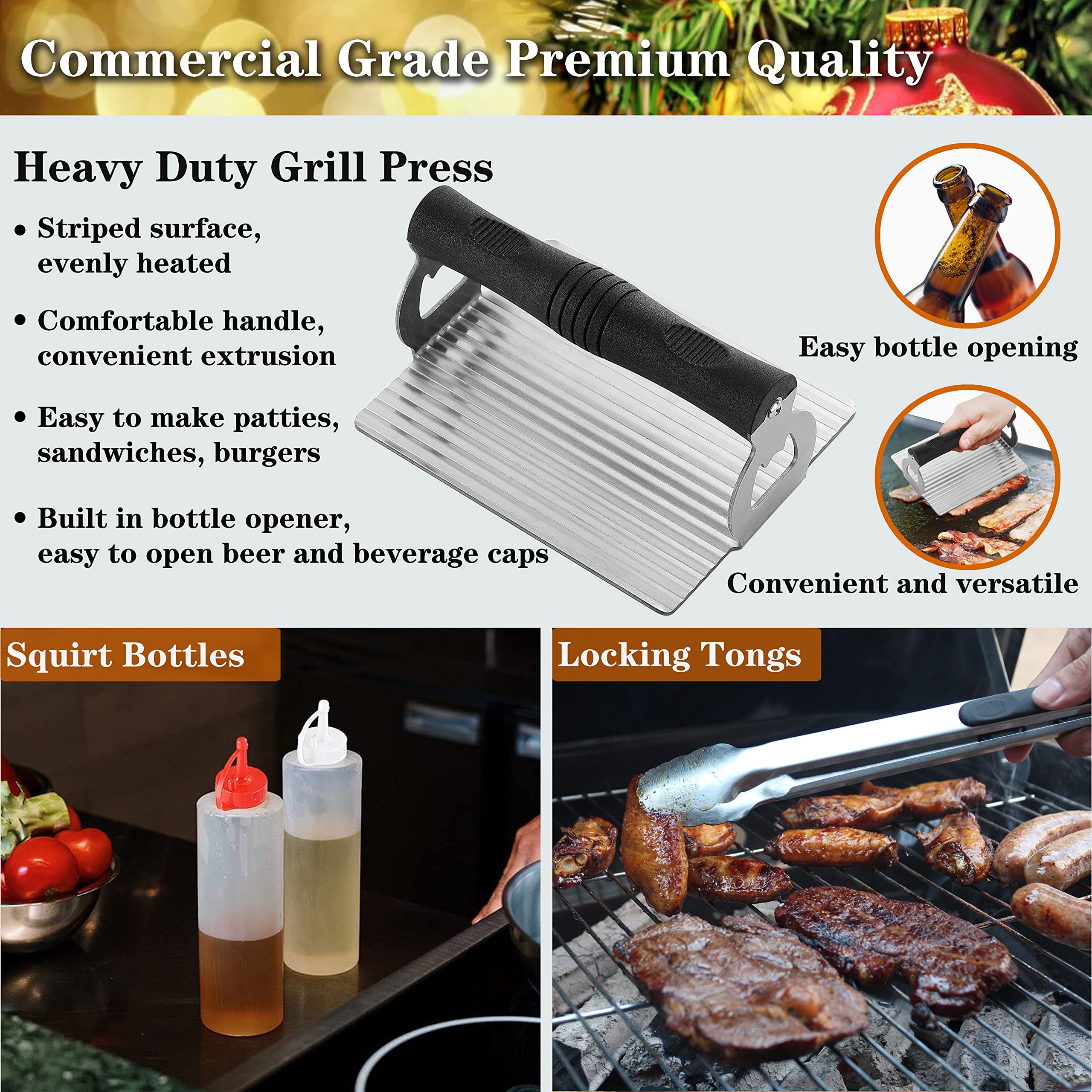 ROMANTICIST Professional Grade Griddle Accessories Kit - 30PCS Flat Top Grill Tools Set for Breakfast  Outdoor Grilling  Teppanyaki - Heavy Duty Griddle Spatula Scraper Burger Press - Ideal Grill Set