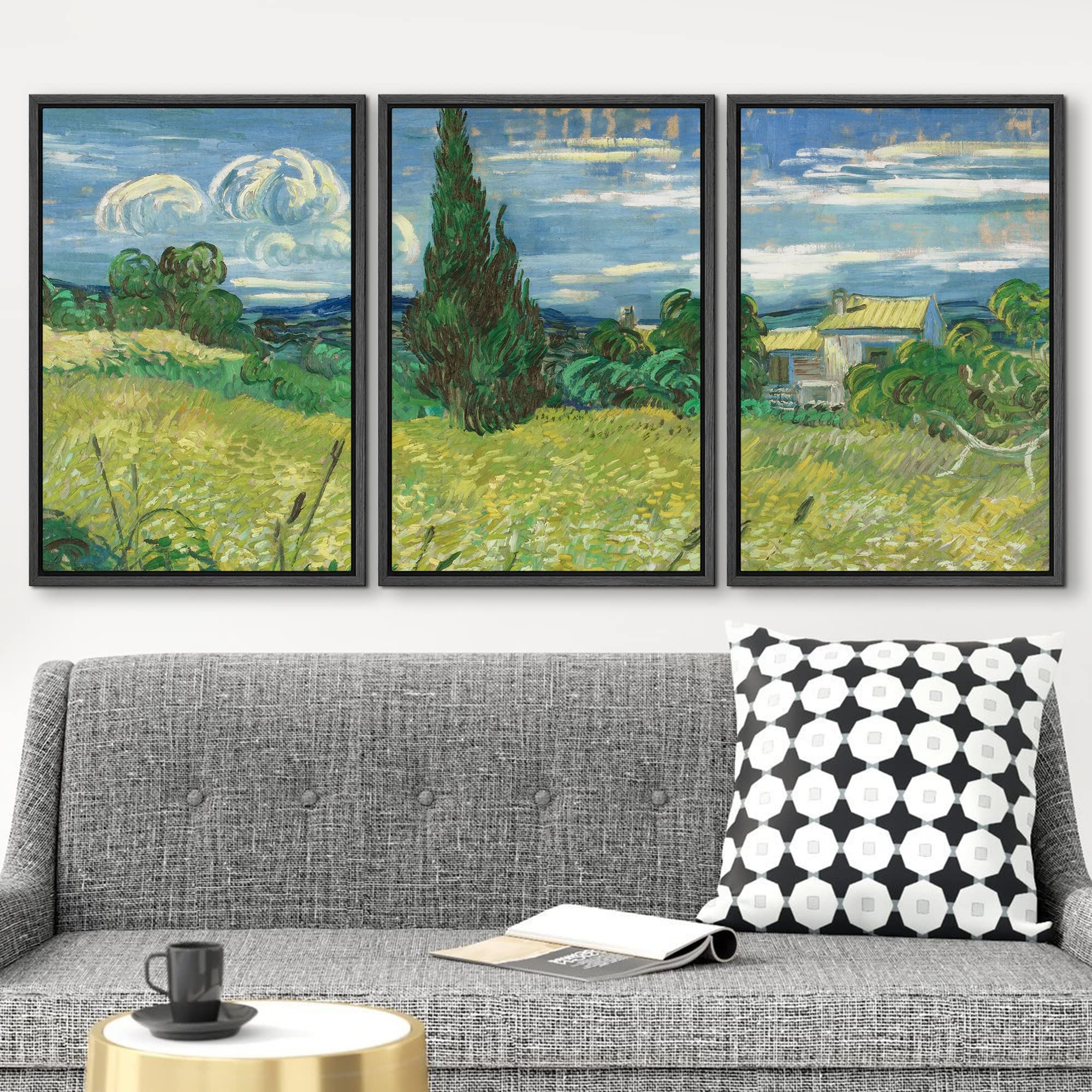 Wall26 Framed Canvas Print Wall Art Set Green Wheat Field With Cypress Trees Vincent Van Gogh Classical Illustrations Fine Art D