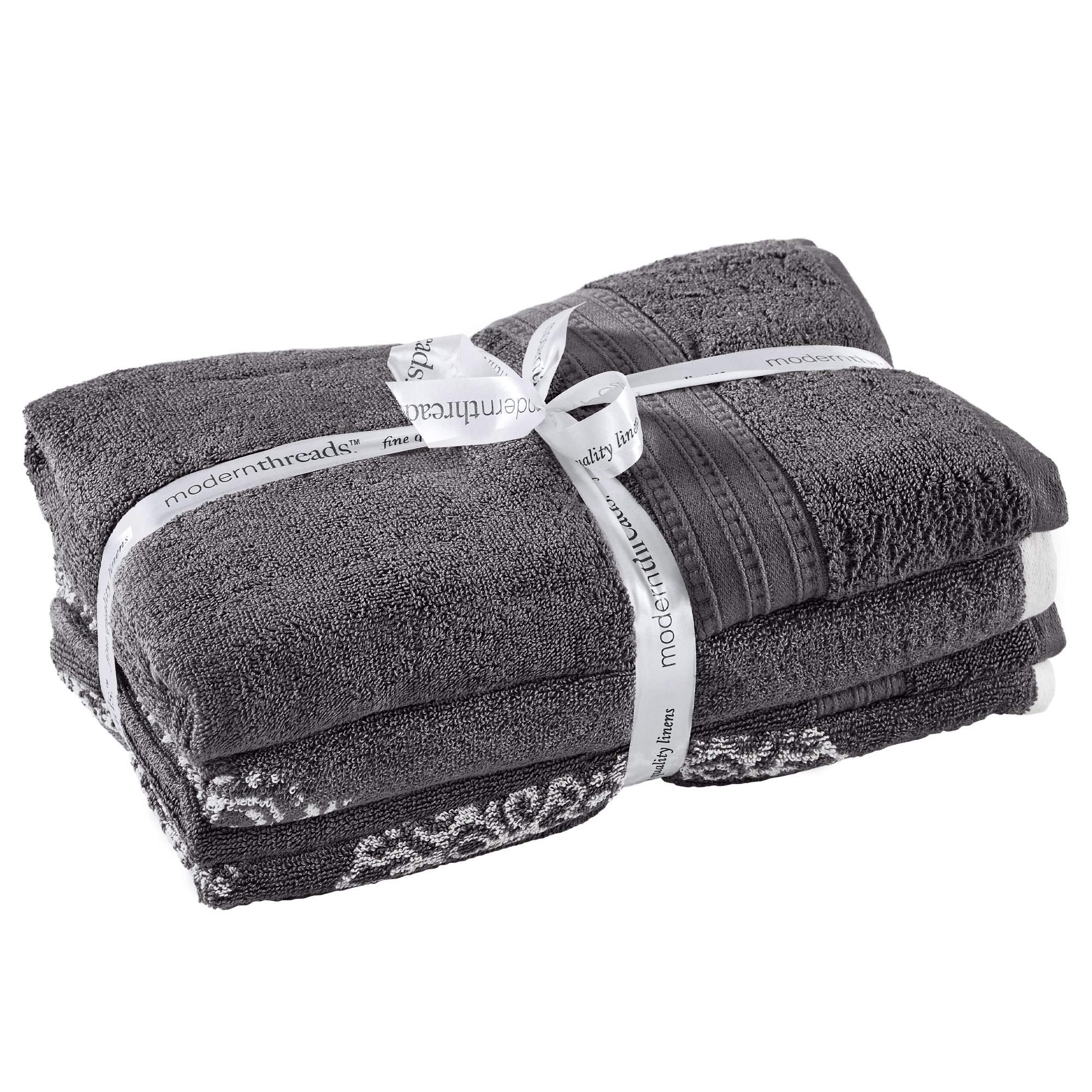 Amrapur Overseas | Artesia Damask 6 Piece Reversible Yarn Dyed Jacquard Towel Set (Platinum)