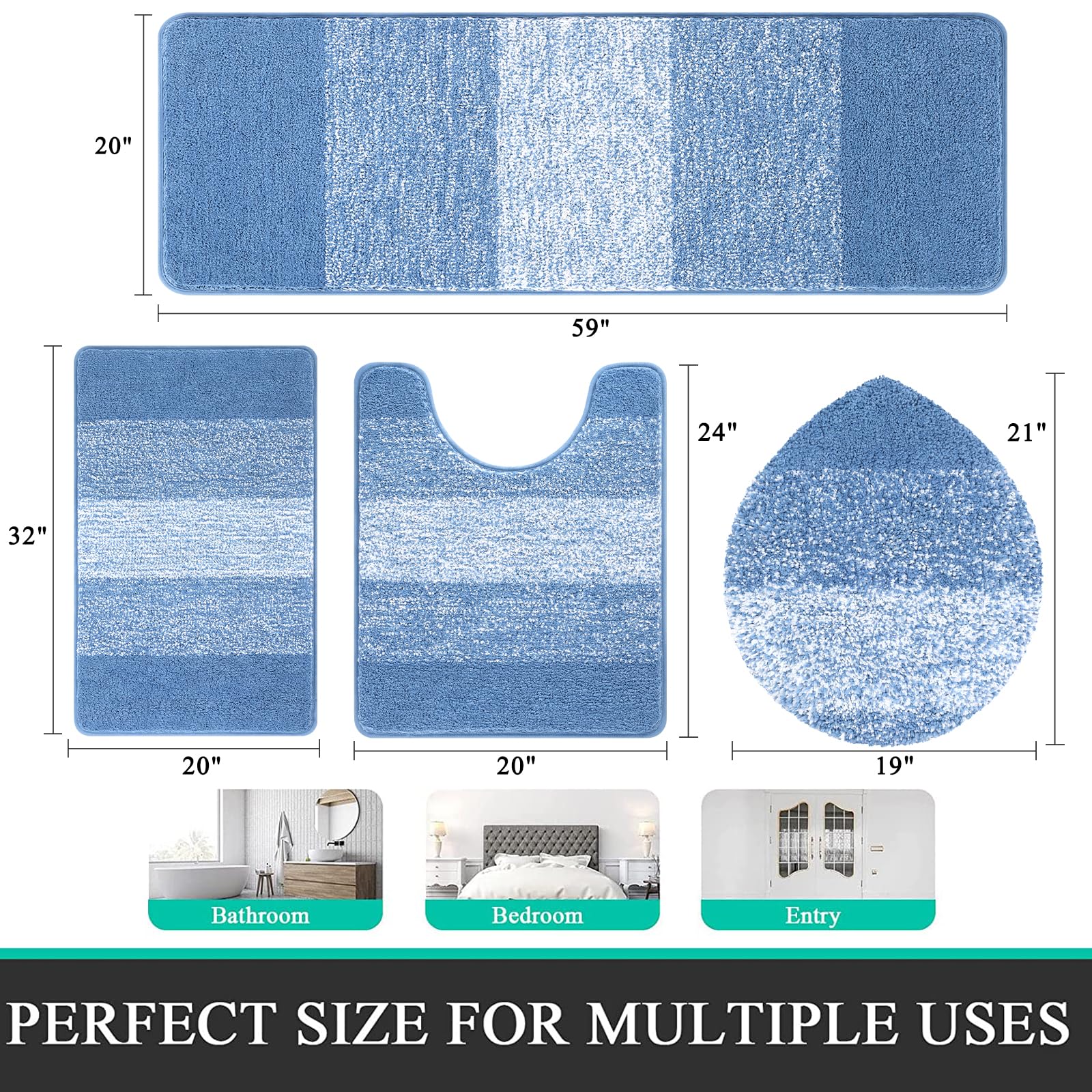Bsmathom Bathroom Rugs Sets 4 Piece With Toilet Lid Cover, Non Slip Washable Bath Mats For Bathroom, Soft Absorbent Bathroom Mat