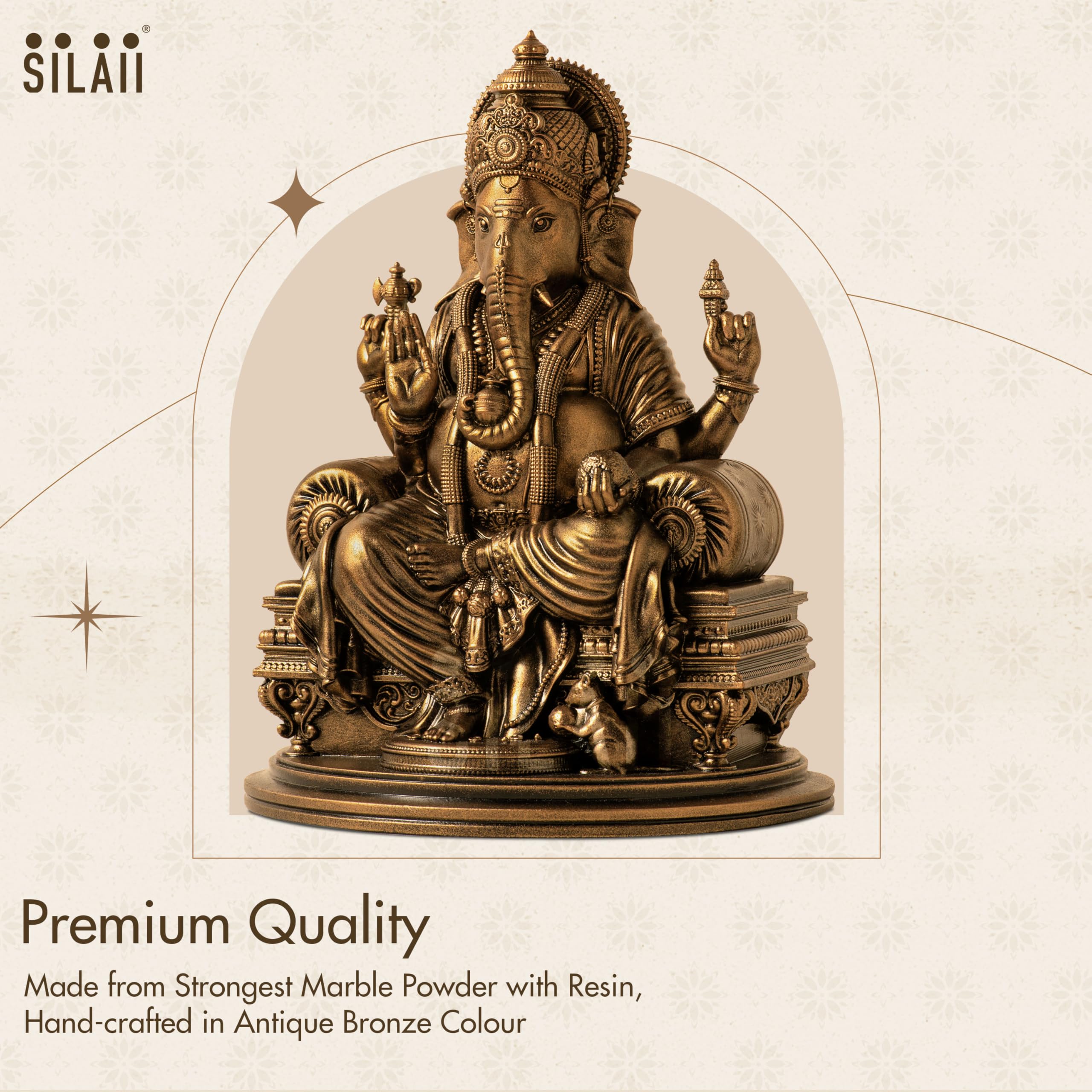 Silaii Lord Ganesha Divine Sculpture - 6 Inches, Handmade Home Decor Idol For Spiritual And Gifting Purposes, Gold