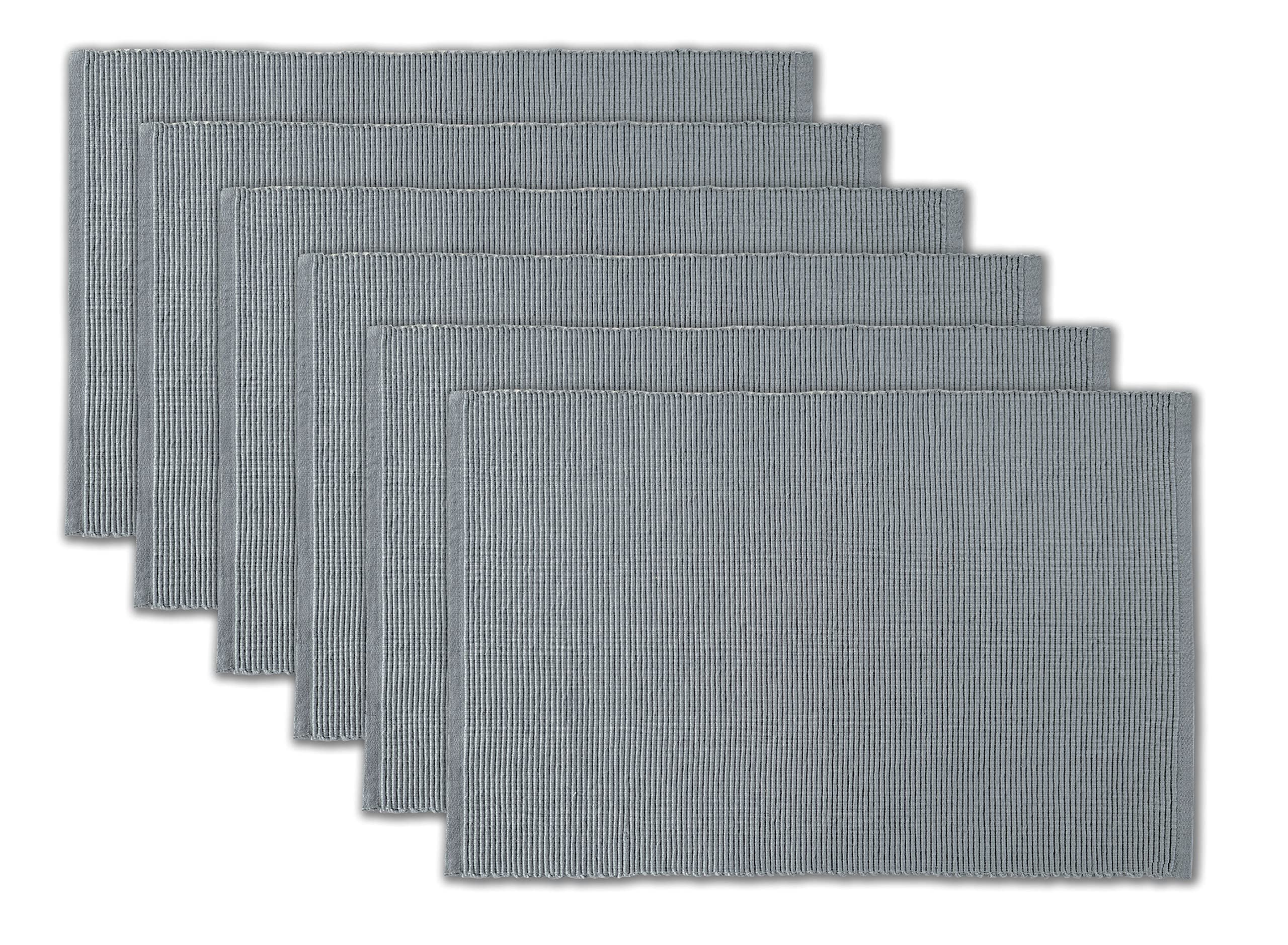 Avka Studio 100% Cotton Ribbed Placemats - Set Of 6-13 X 19 Inches - Grey - Everyday Cloth Table Mats - Thick Construction, Wash