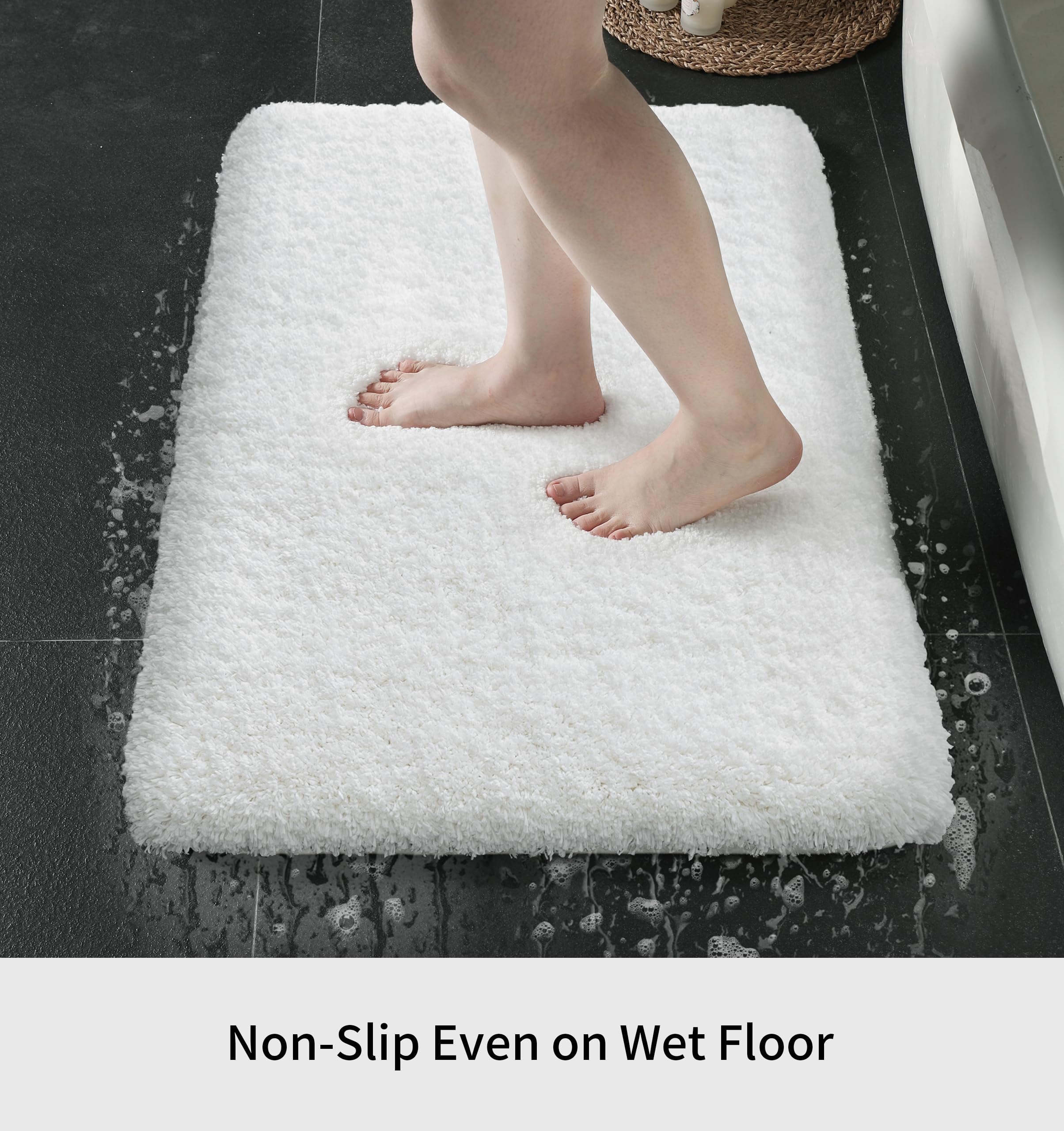 Disolla White Bathroom Rug 24X48 Non Slip Fluffy Bath Mat For Bathroom Floor Washable Plush Luxury Bath Rug For Tub Soft Shaggy