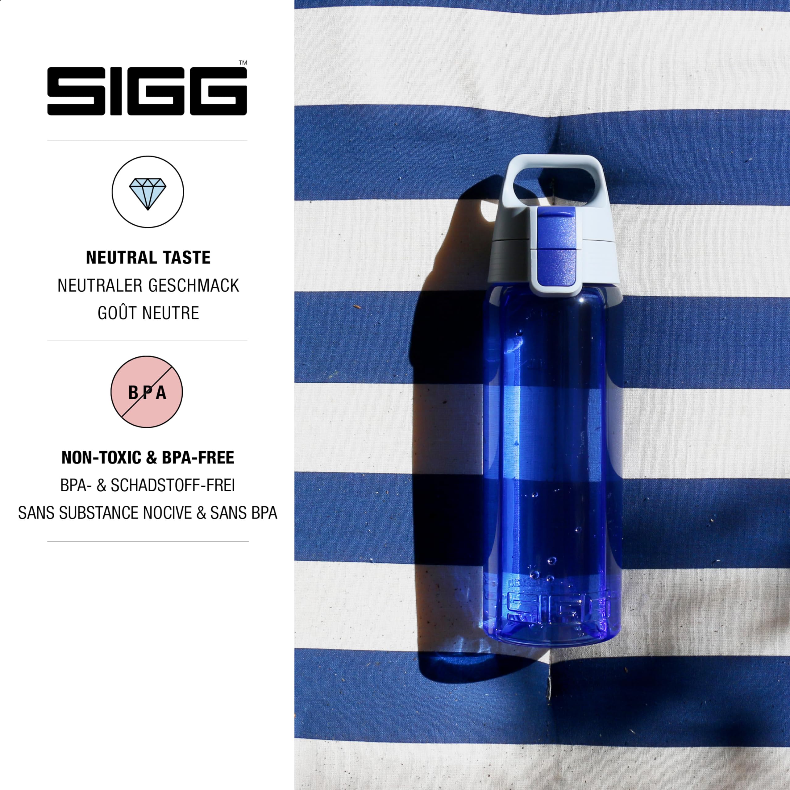 SIGG - Total Colour Blue Water Bottle - Pollutant- and BPA-Free Leak-Proof Bottle - Lightweight and Shatter-Proof Tritan Plastic Bottle - 20 Oz