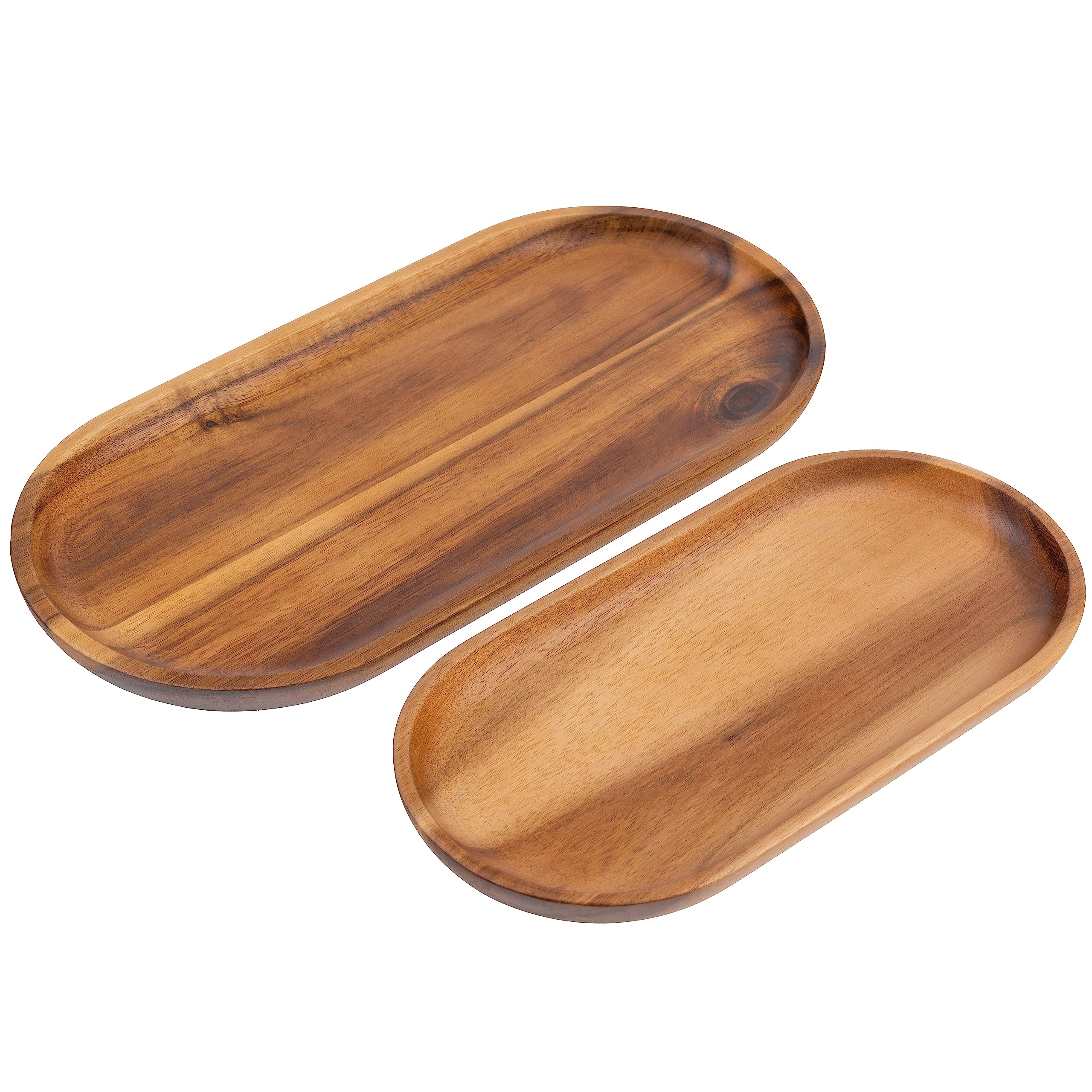 Viewood Acacia Wood Serving Trays, Set Of 2 Serving Platters For Home Decor, Wood Serving Board For Fruits, Cupcakes And Decorat