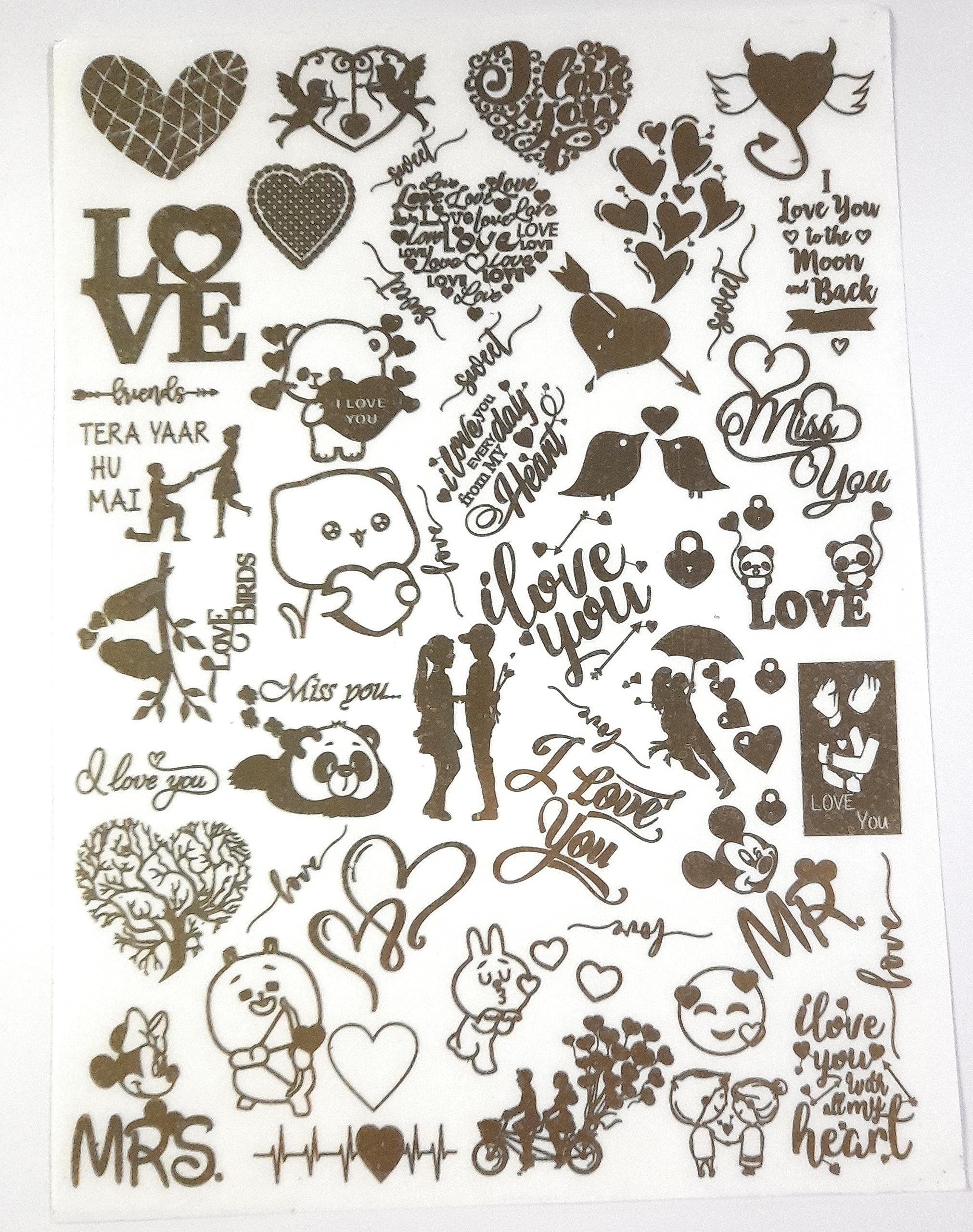 Ditya Crafts Golden EP Metallic Sticker Sheet for Resin A/4 Size Art Sticker for Resin Art, Metal Sticker Herat and Love Design 