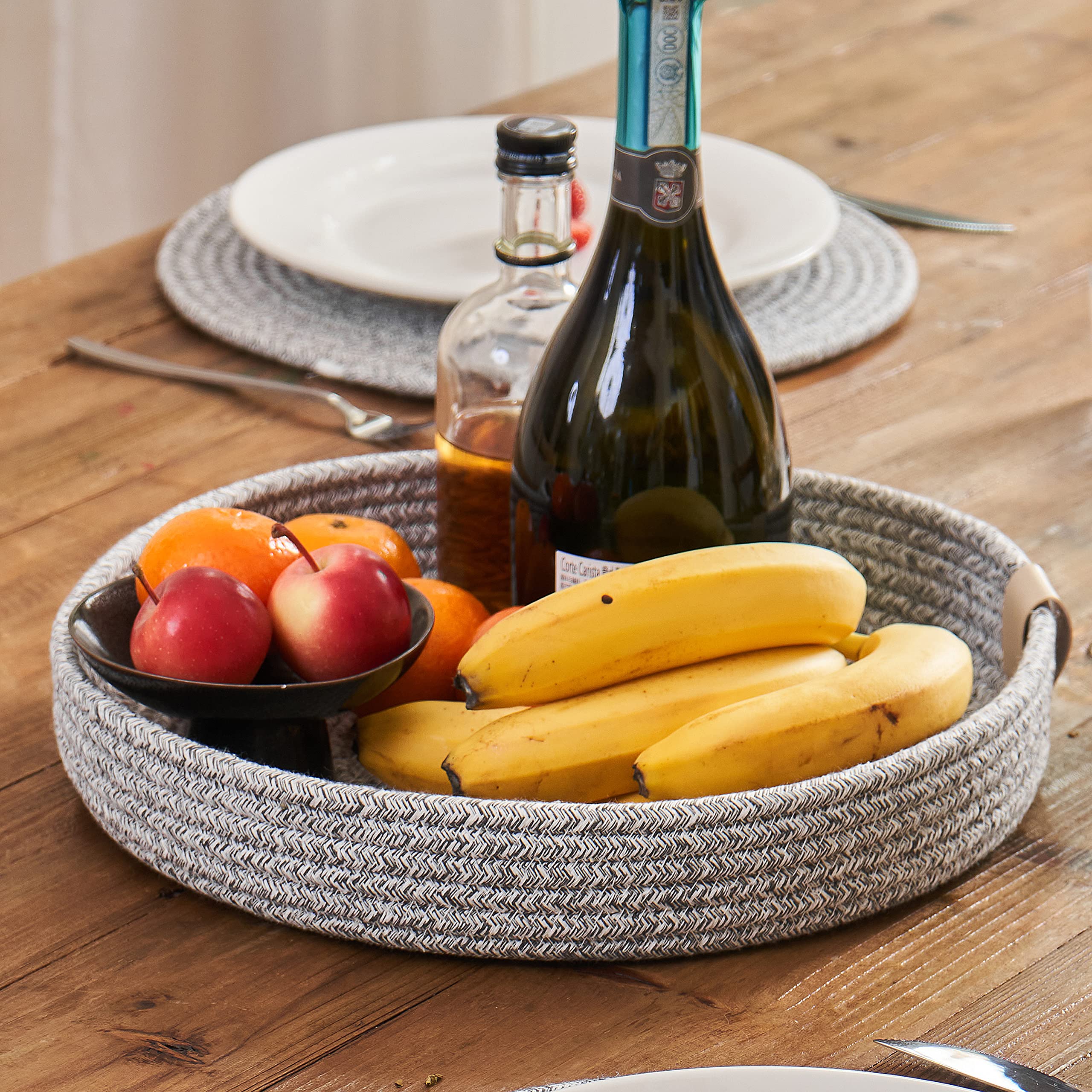 Art Pinecone Round Placemats Set Of 4, Gray Placemat-Woven Cotton Rope Chargers For Dinner Plates, Non-Slip, Heat Resistant Tabl
