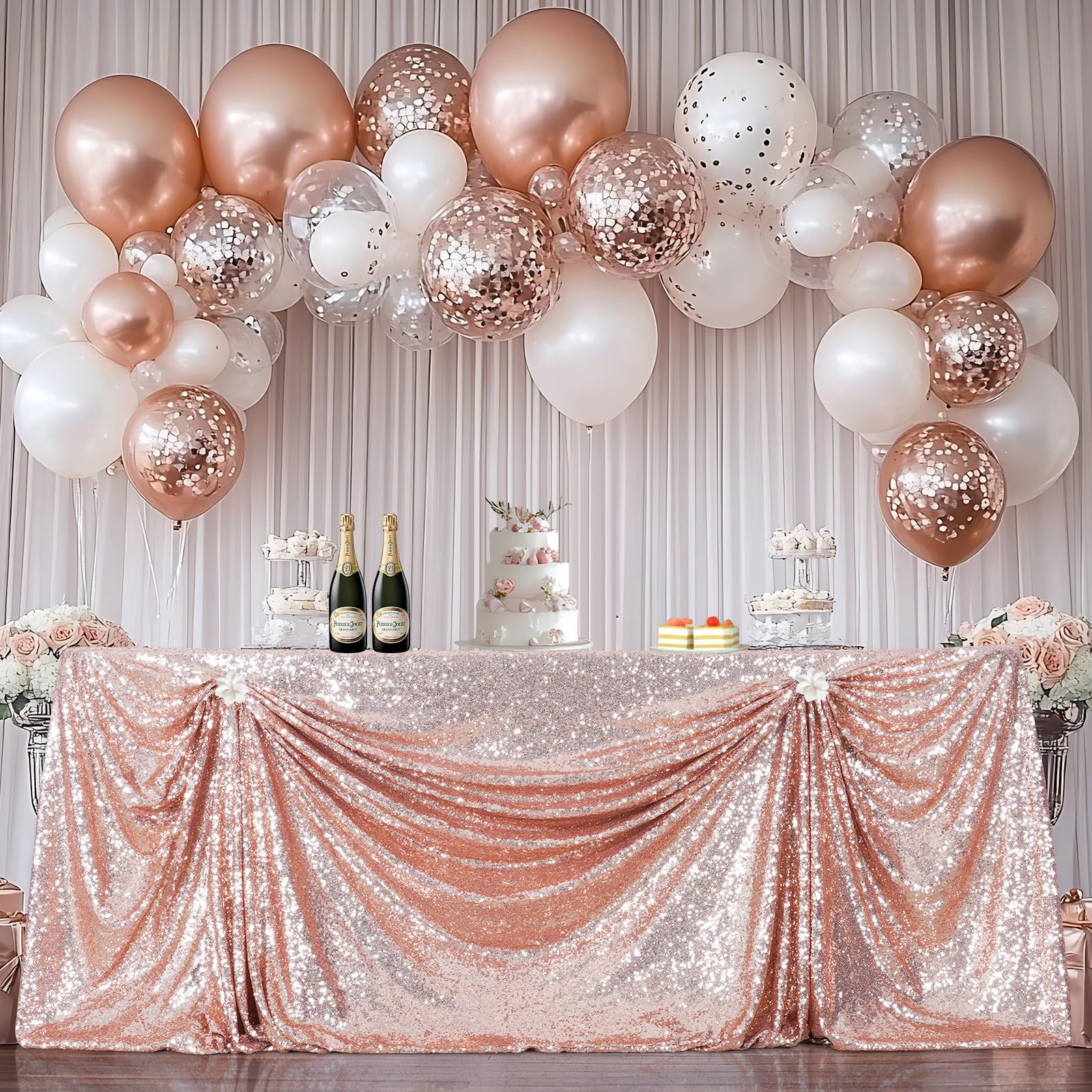 PartyDelight Sequin Tablecloth Rose Gold 90x132 Rectangular Wedding Dinning Table Cloth