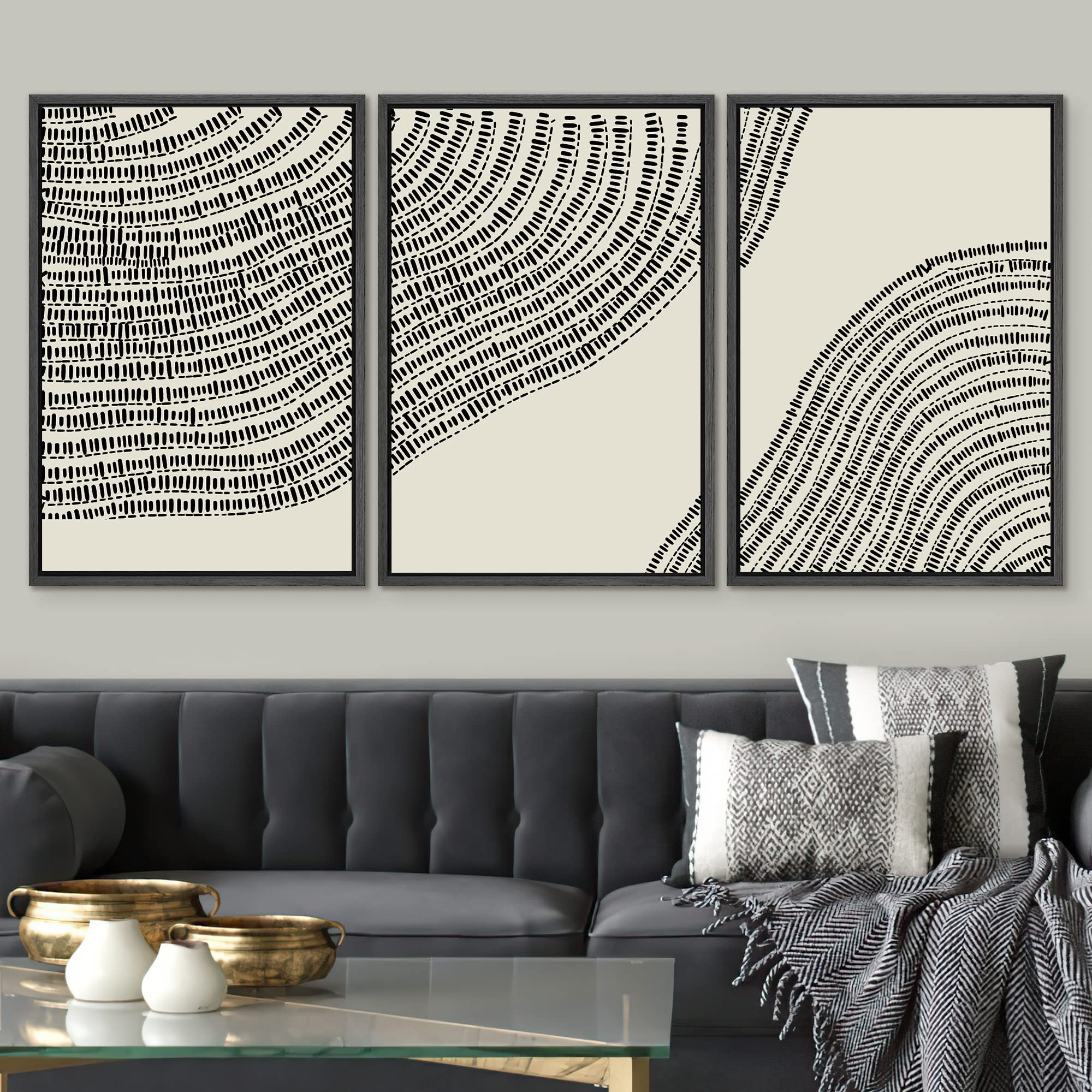 Signwin Framed Canvas Print Wall Art Set Line Art Geometric Wood Tree Ring Nature Wilderness Illustrations Modern Art Decorative