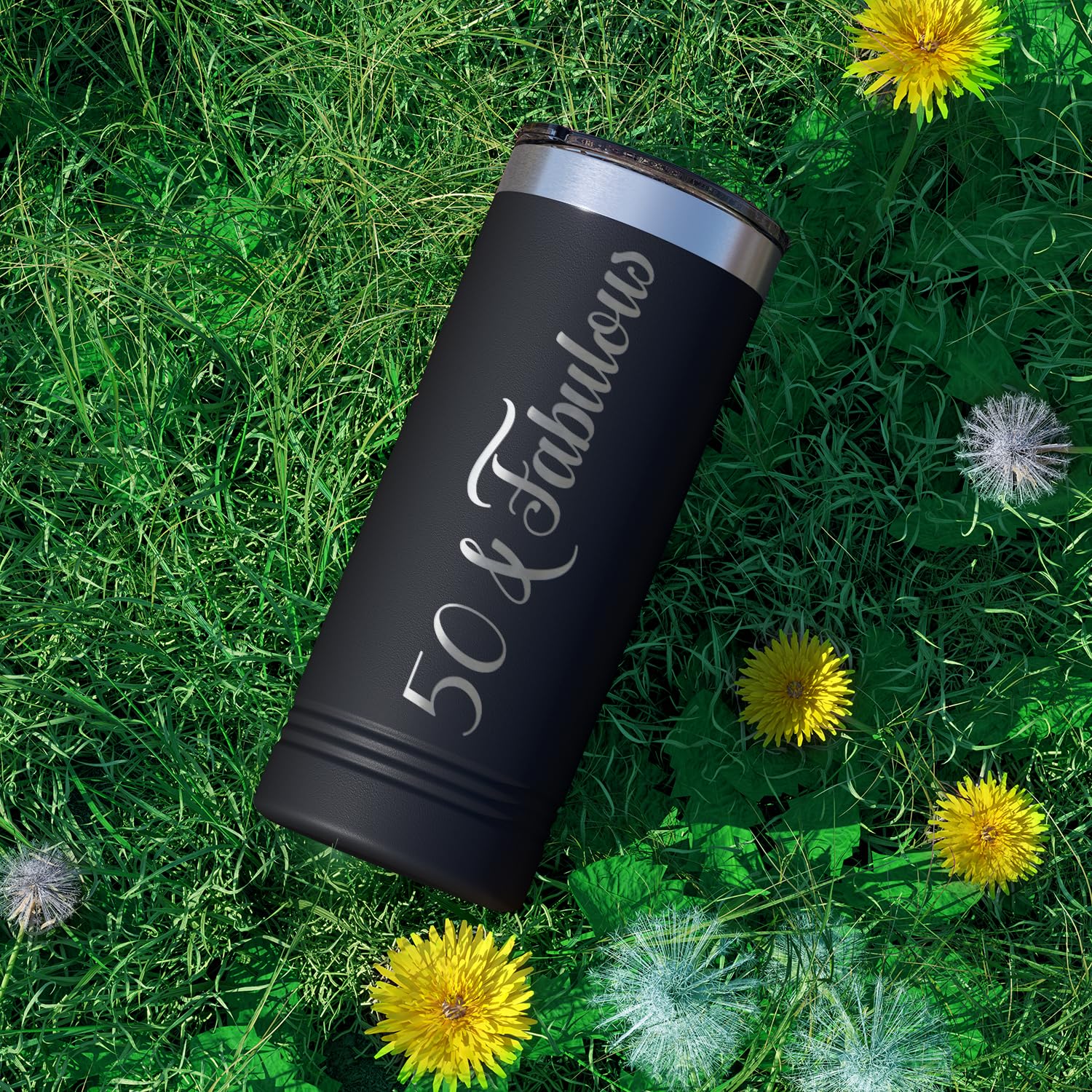 50 & Fabulous 22 Oz Skinny Tumbler 50Th Birthday Gifts For Women On Black Decorations Funny Present Vacuum Insulated Cup