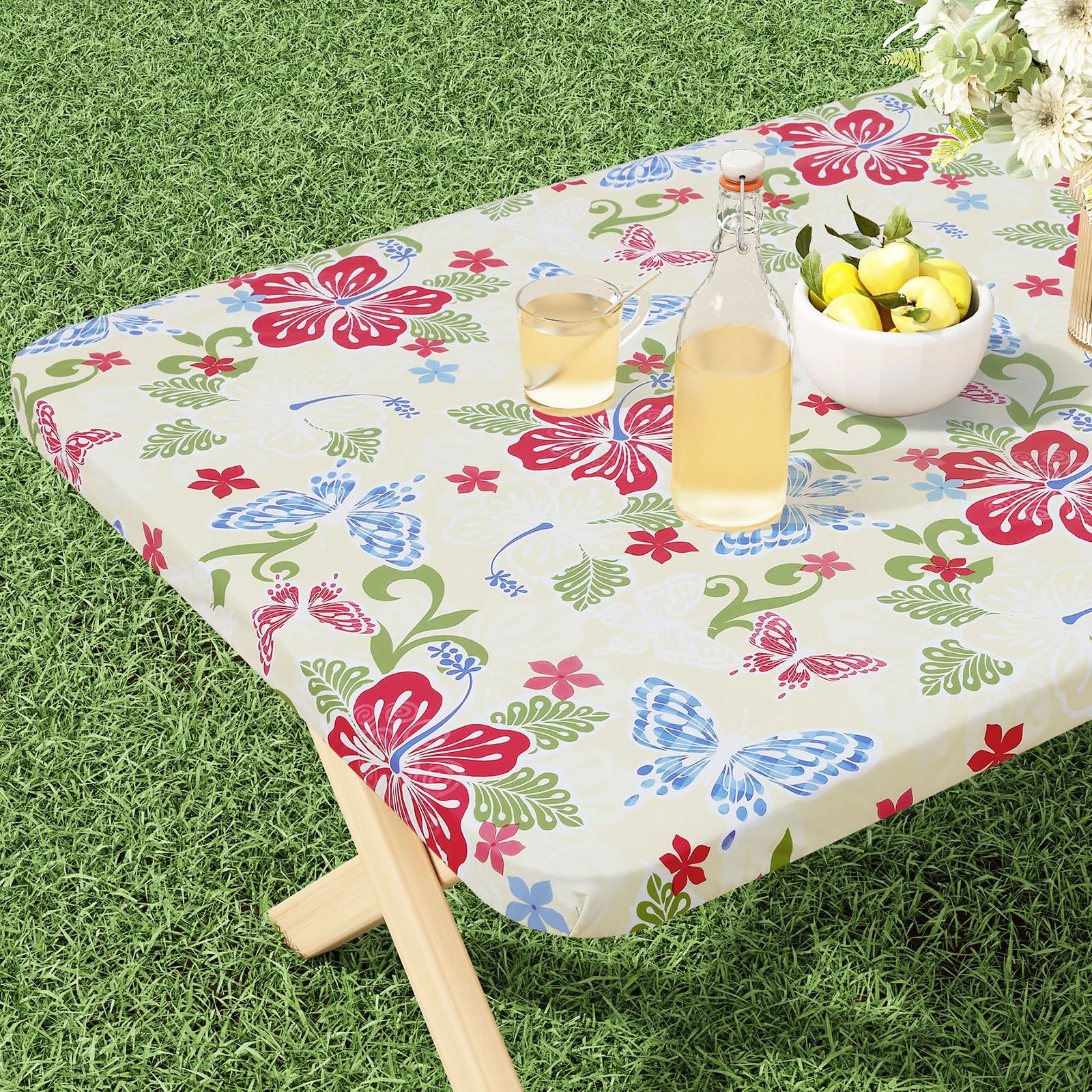 misaya Rectangle Vinyl Tablecloth, Fitted Table Cover, Waterproof, Elastic Edge, Plastic Table Cloth Fit 6 Foot Folding Tables f