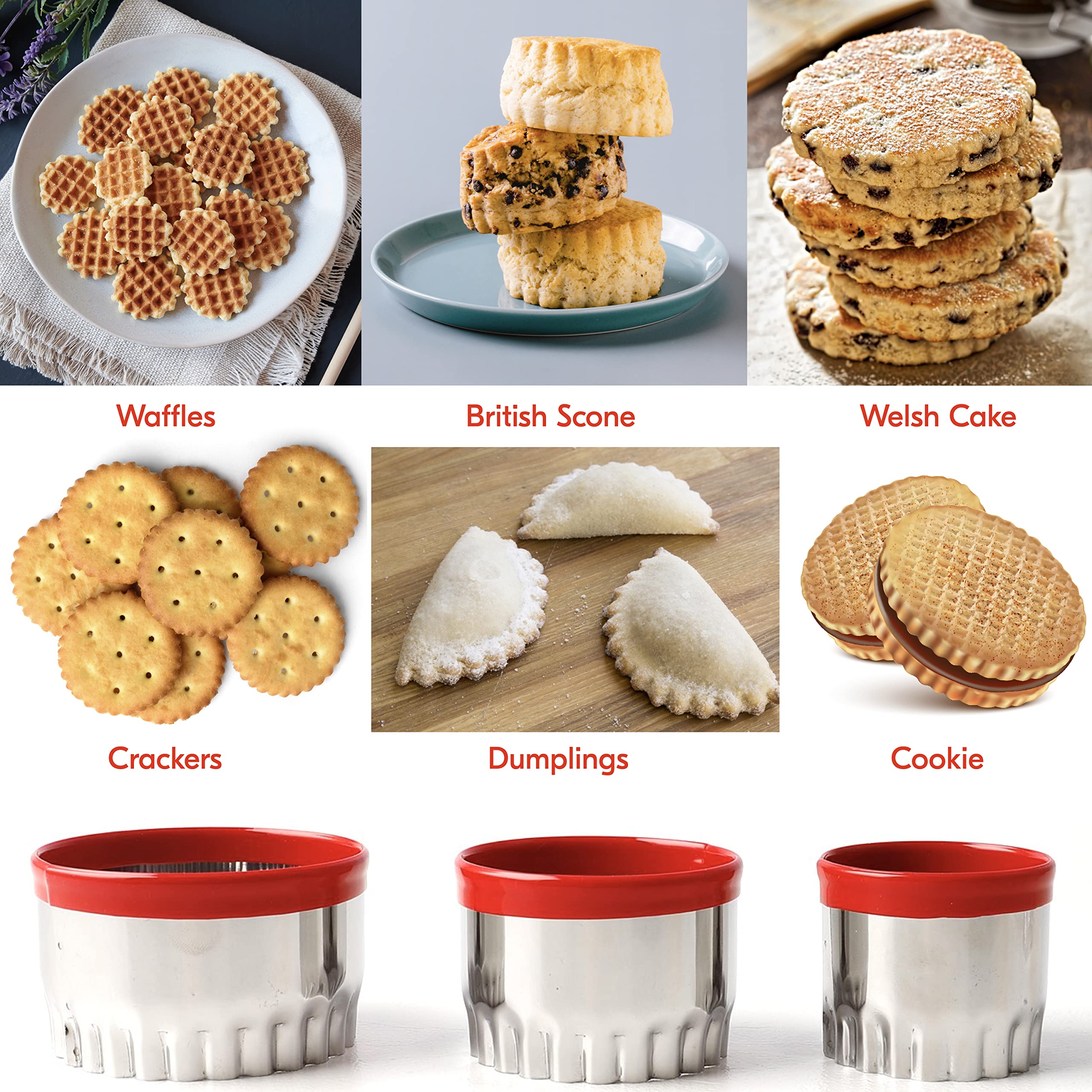 3Pcs Fluted Round Cookie Cutters 2'' 2.6'' 3'', Heavy Duty Food-Grade Stainless Steel, Biscuit Cutter, Mini Cookie Cutters, Cook