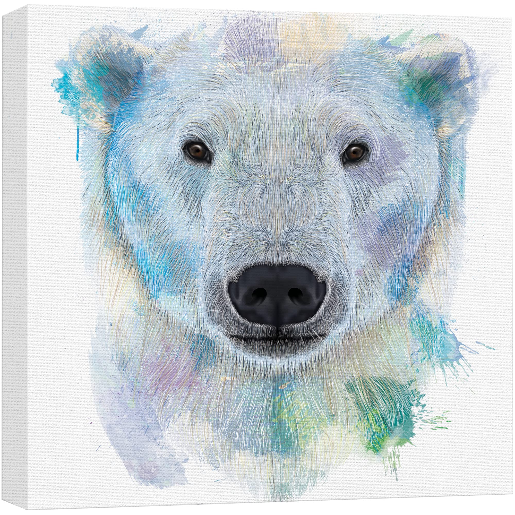 Wall26 - Fun And Colorful Splattered Watercolor Polar Bear - Canvas Art Home Art - 24X24 Inches