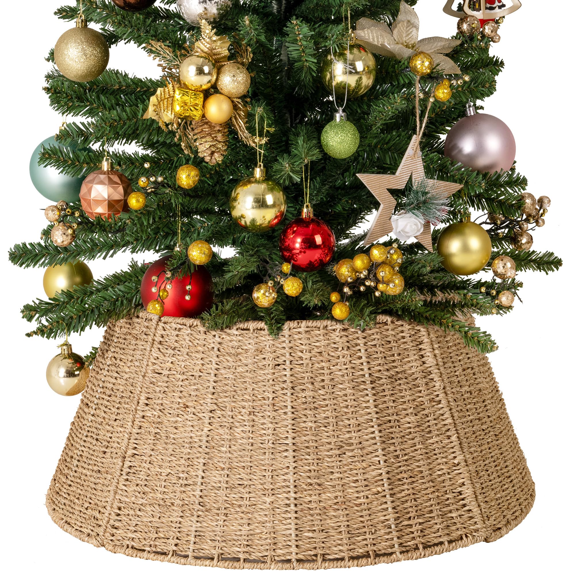 StorageWorks 22.5 Inch Christmas Tree Collar, 4-Piece Durable Christmas Tree Base Cover for Artificial Trees, Handcrafted Seagra