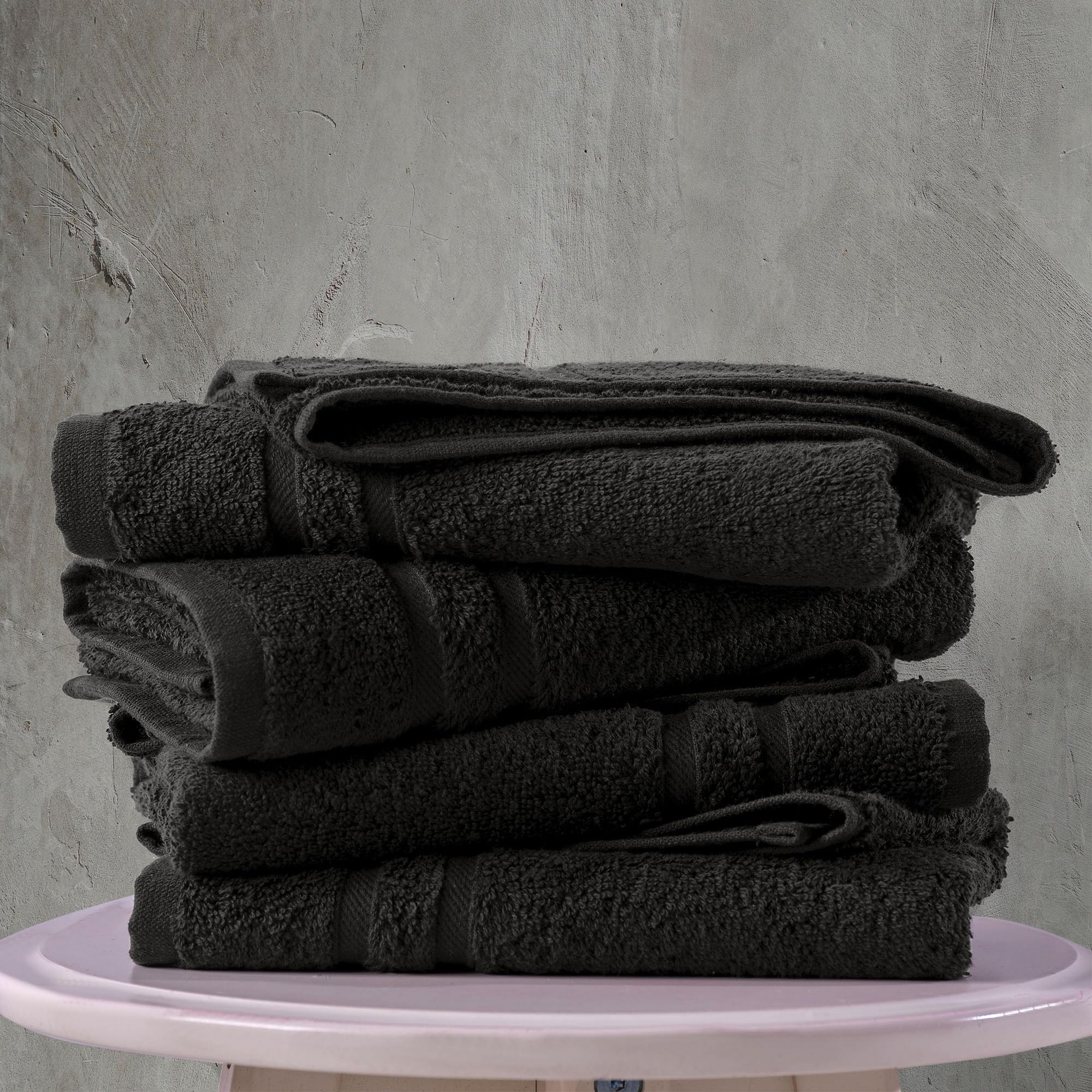Hawmam Linen Black Hand Towels 4-Pack - 16 x 29 Turkish Cotton Premium Quality Soft and Absorbent Small Towels for Bathroom