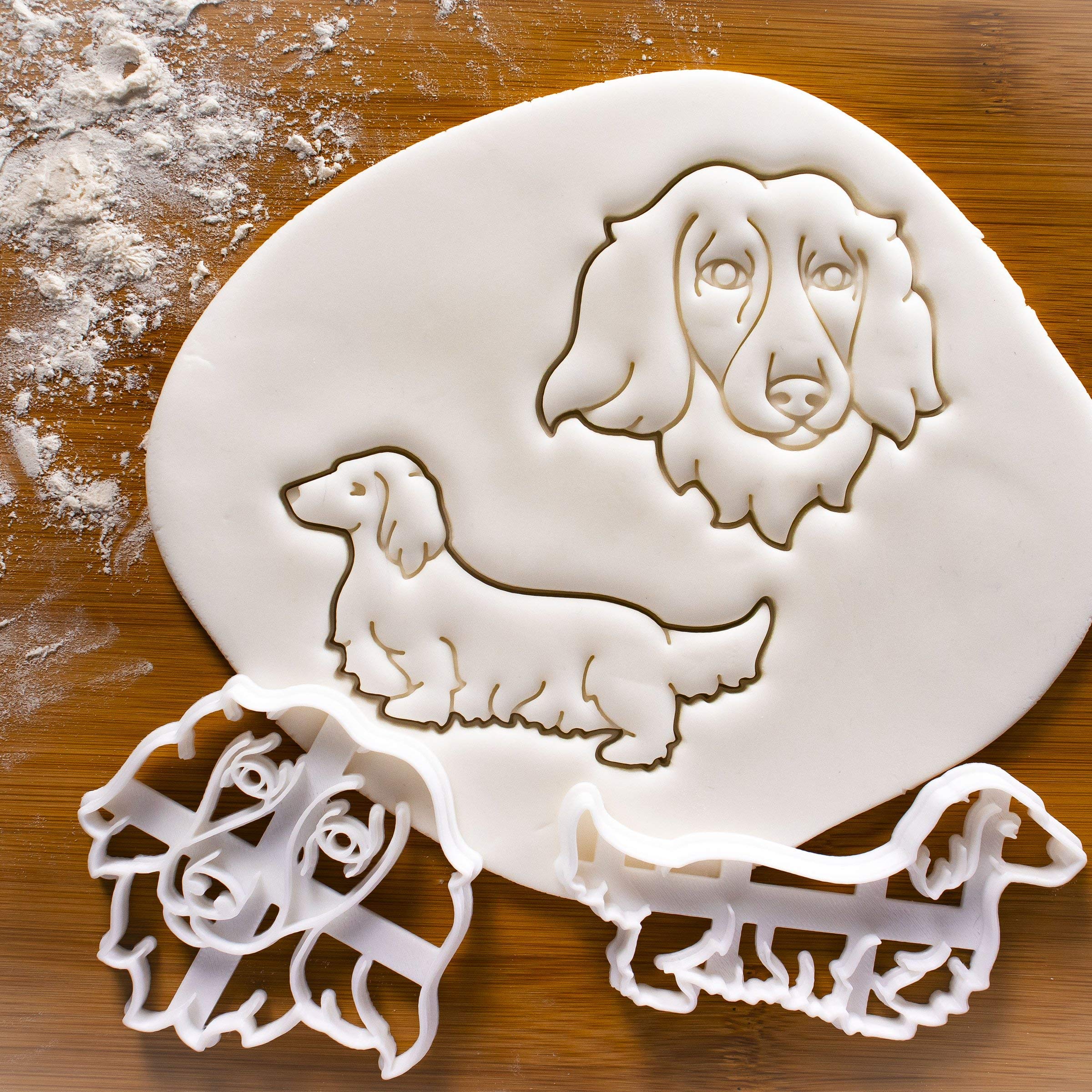 Set Of 2 Long Haired Dachshund Cookie Cutters (Designs: Body & Face), 2 Pieces - Bakerlogy