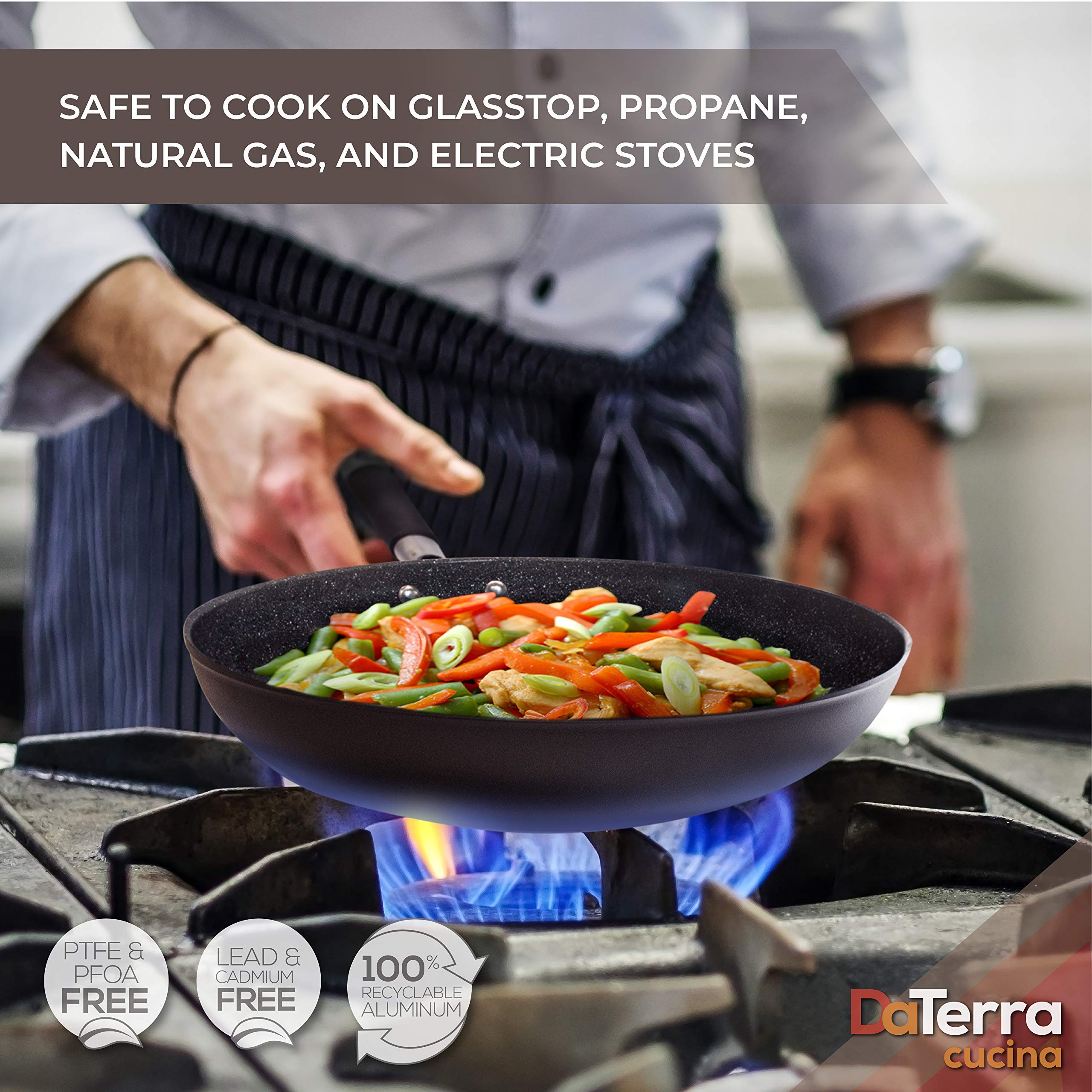 Daterra Cucina 11    Nonstick Frying Pan W/Lid | Made In Italy | Ptfe, Cadmium, Lead And Pfoa Free Proprietary Nontoxic Ceramic