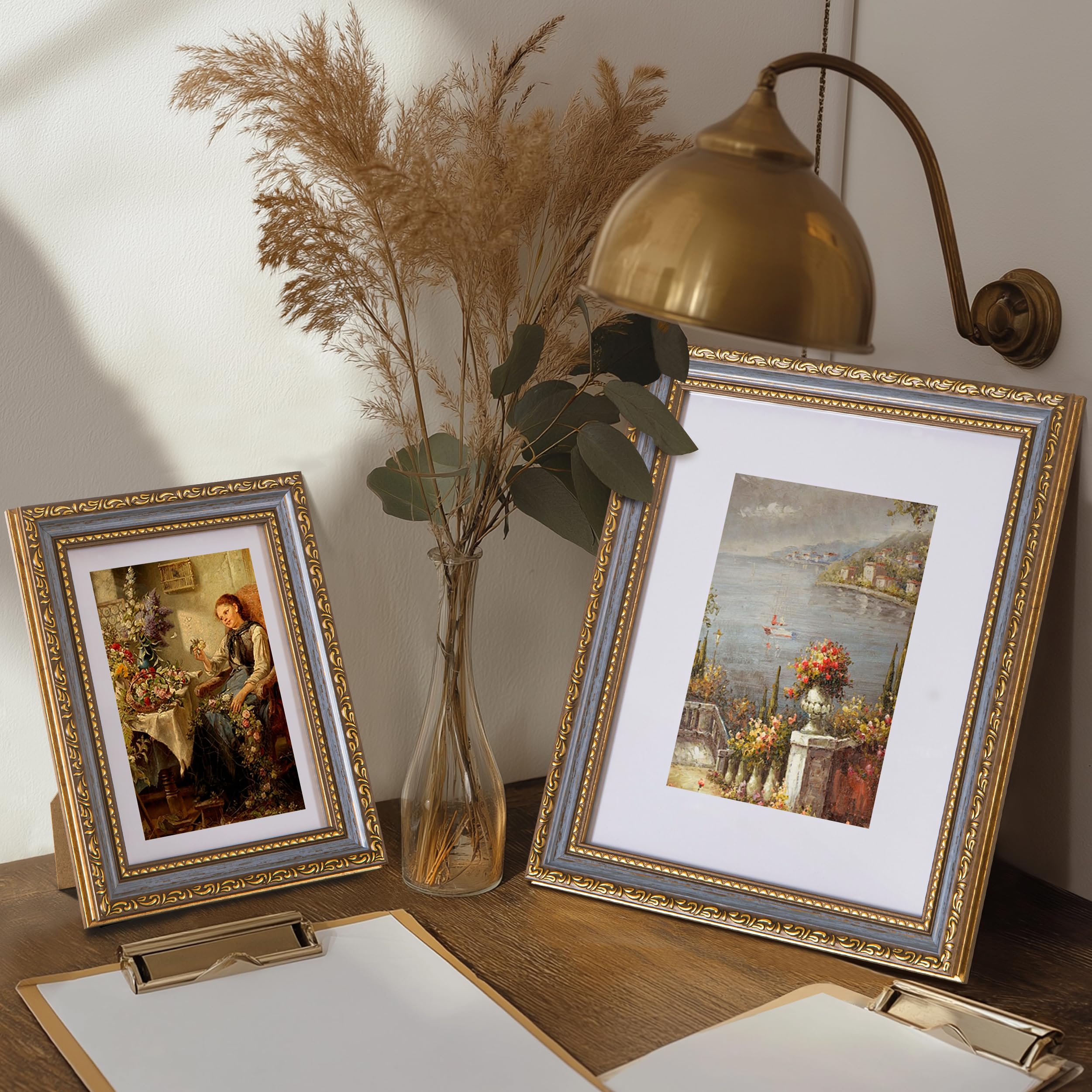 eletecpro 8x10 Picture Frames Set of 4, Vintage 8 x 10 Photo Frames with Glass, Display 5x7 Photo with Mat or 8x10 without Mat f