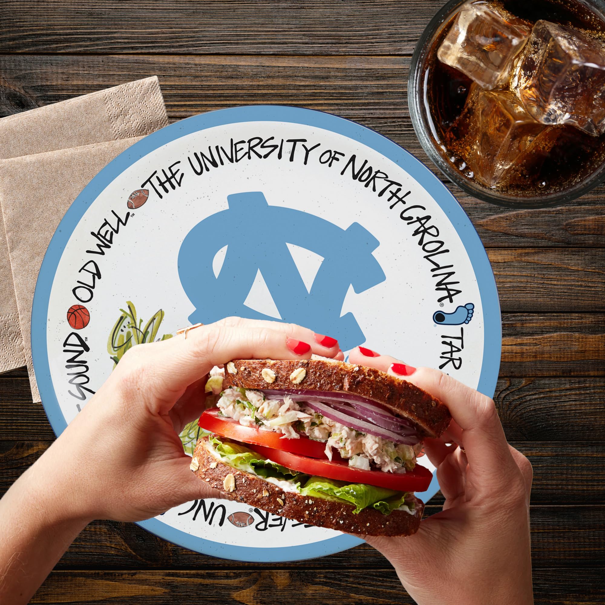 Magnolia Lane North Carolina Tar Heels 10.5-Inch Melamine Dinner Plate Set of 4 Perfect for Game Day, BBQs, Tailgating, Poolside
