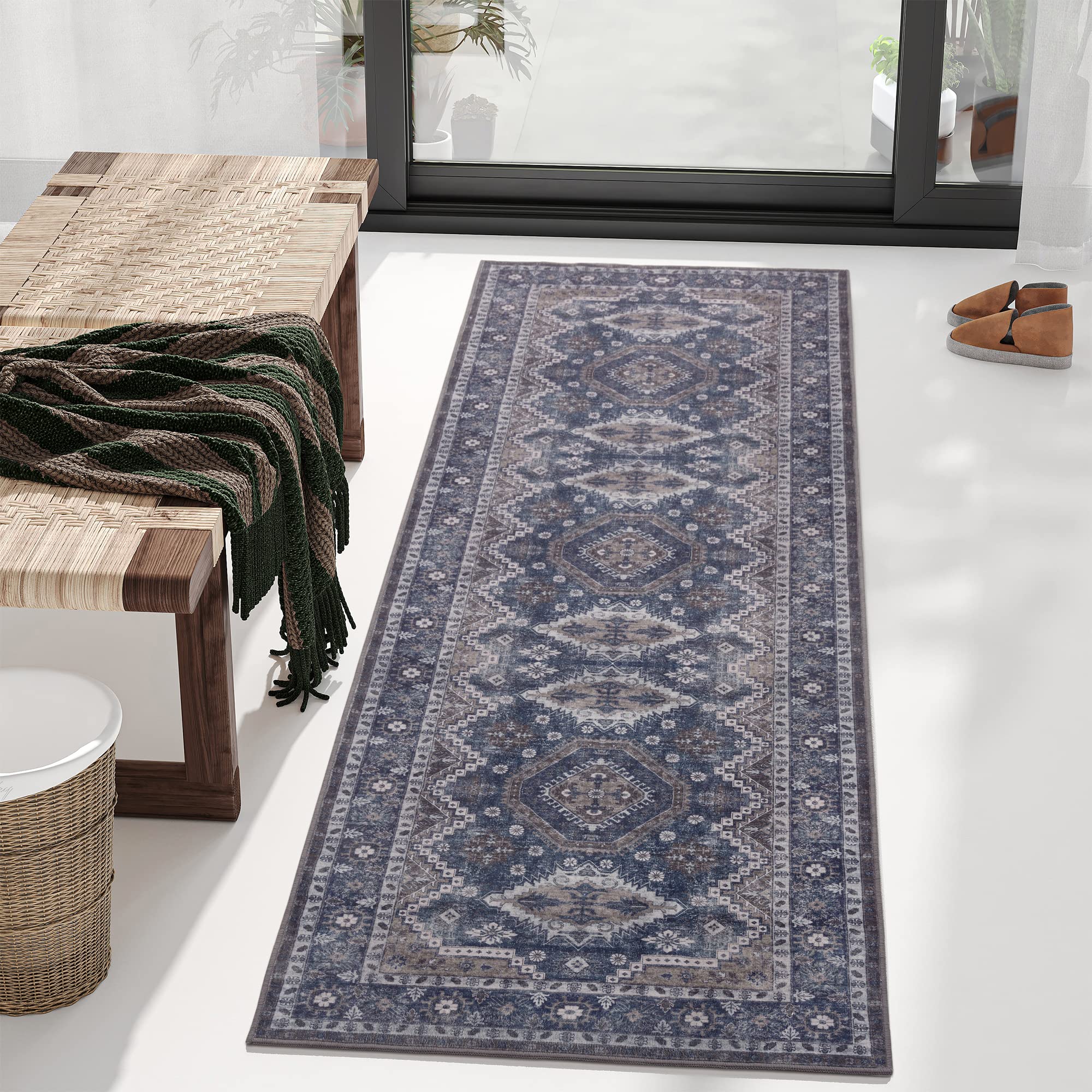 Rugland 9X12 Area Rug - Stain Resistant Washable Rug, Anti Slip Backing Rugs For Living Room, Boho Vintage Tribal Area Rugs (Tpr