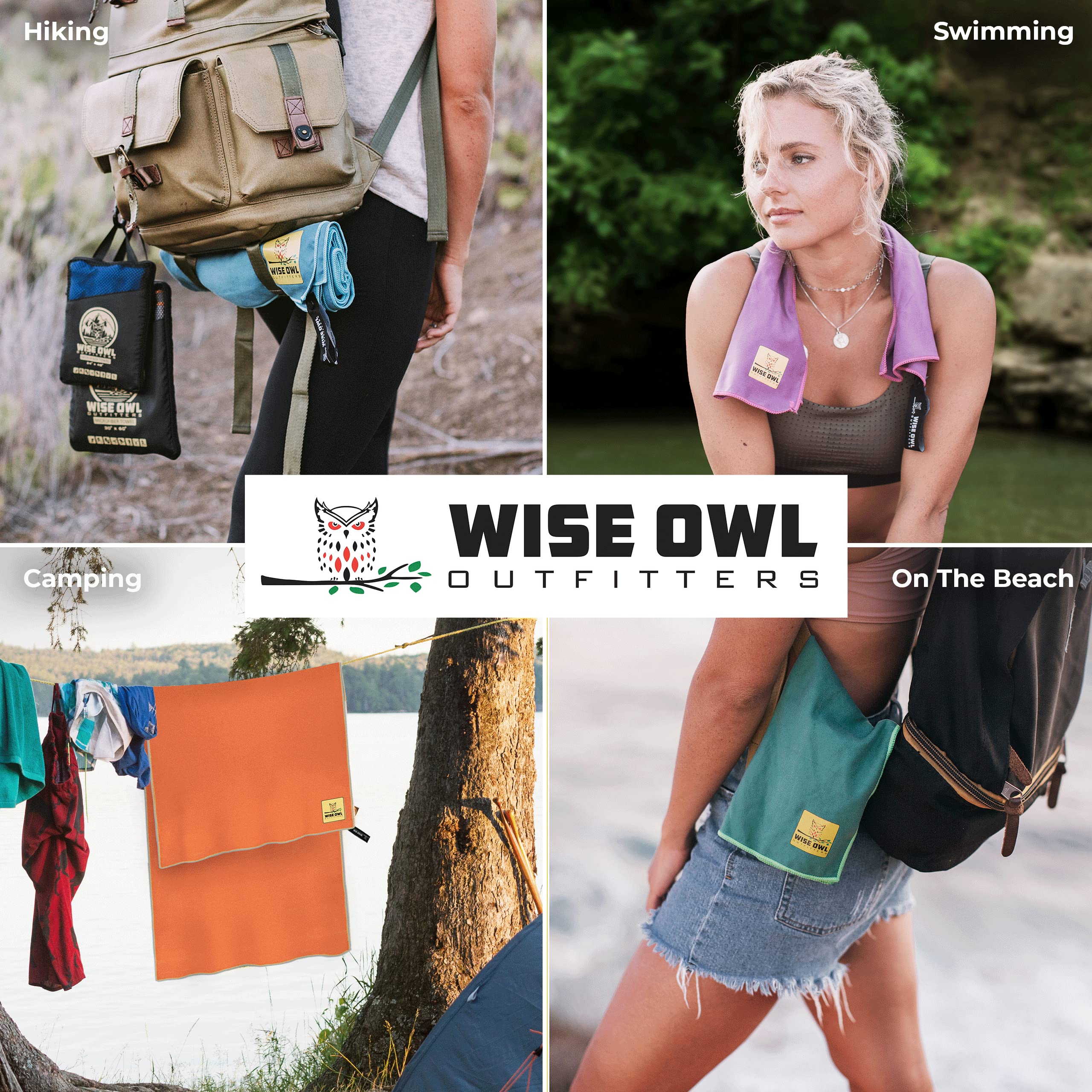 Wise Owl Outfitters Microfiber Camping Towel - Ultra Soft, Quick Dry, Large 24x48, Marine Blue, Includes Free Hand Towel 12x12