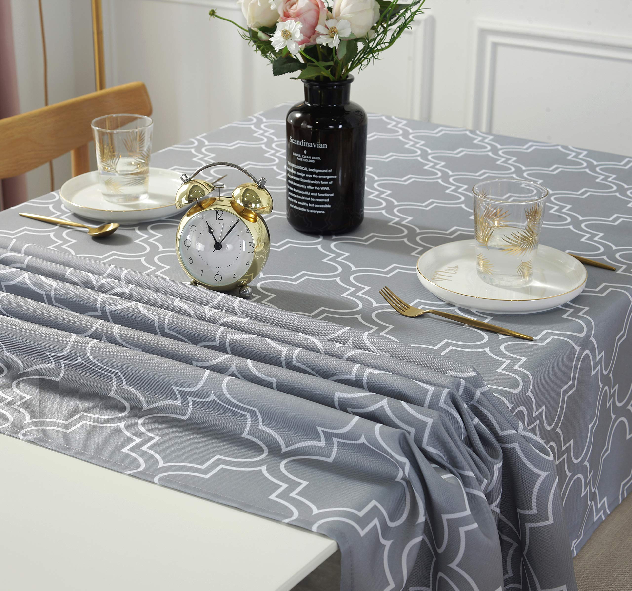 Ufriday Printed Tablecloths For Rectangle Tables, Light Grey Table Cloth Rectangular 60-Inch By 84-Inch