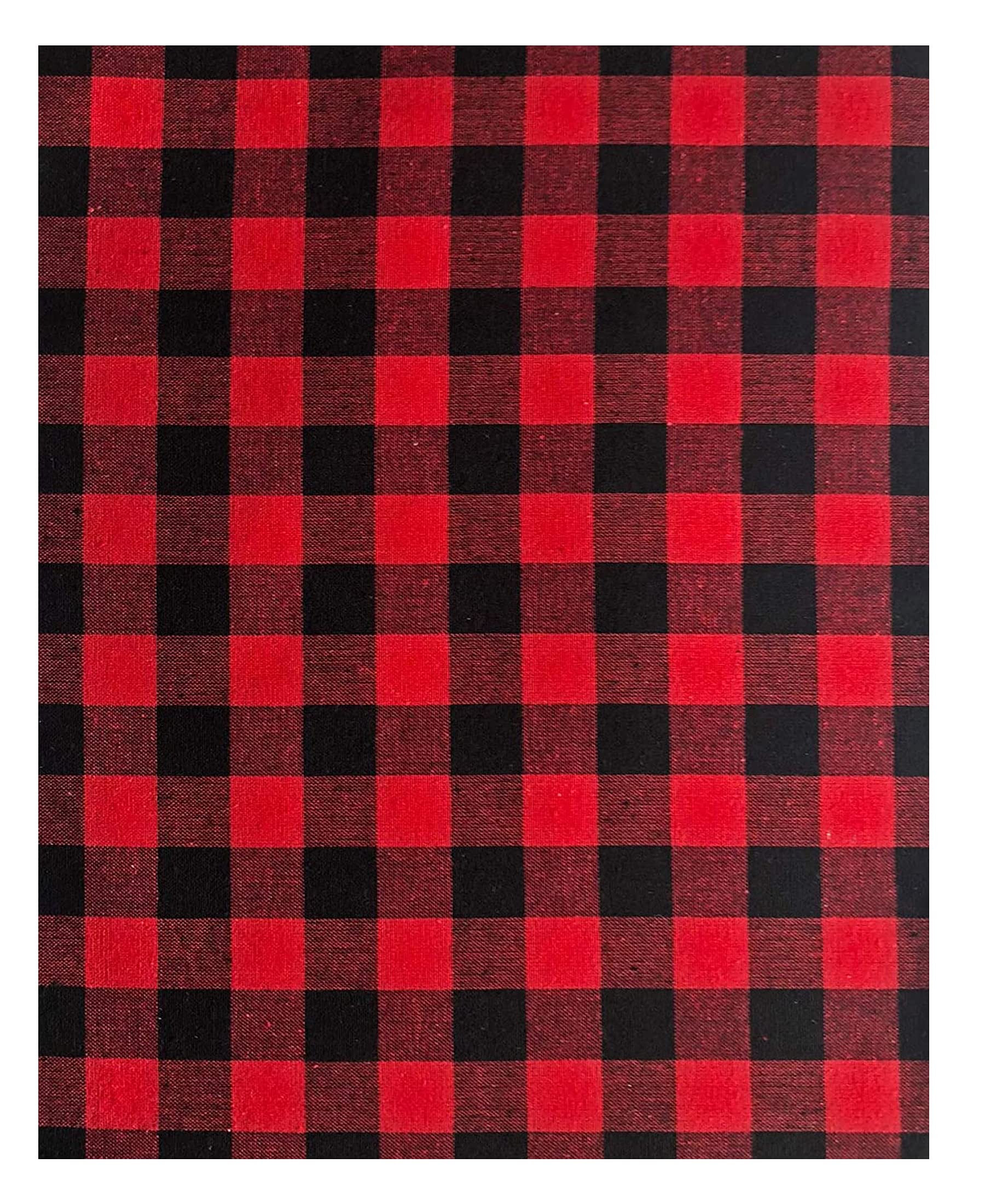 Lintex Country Rustic Red And Black Buffalo Plaid Cotton Christmas Fabric Tablecloth, Cottage Style Holiday Plaid Easy Care Tabl