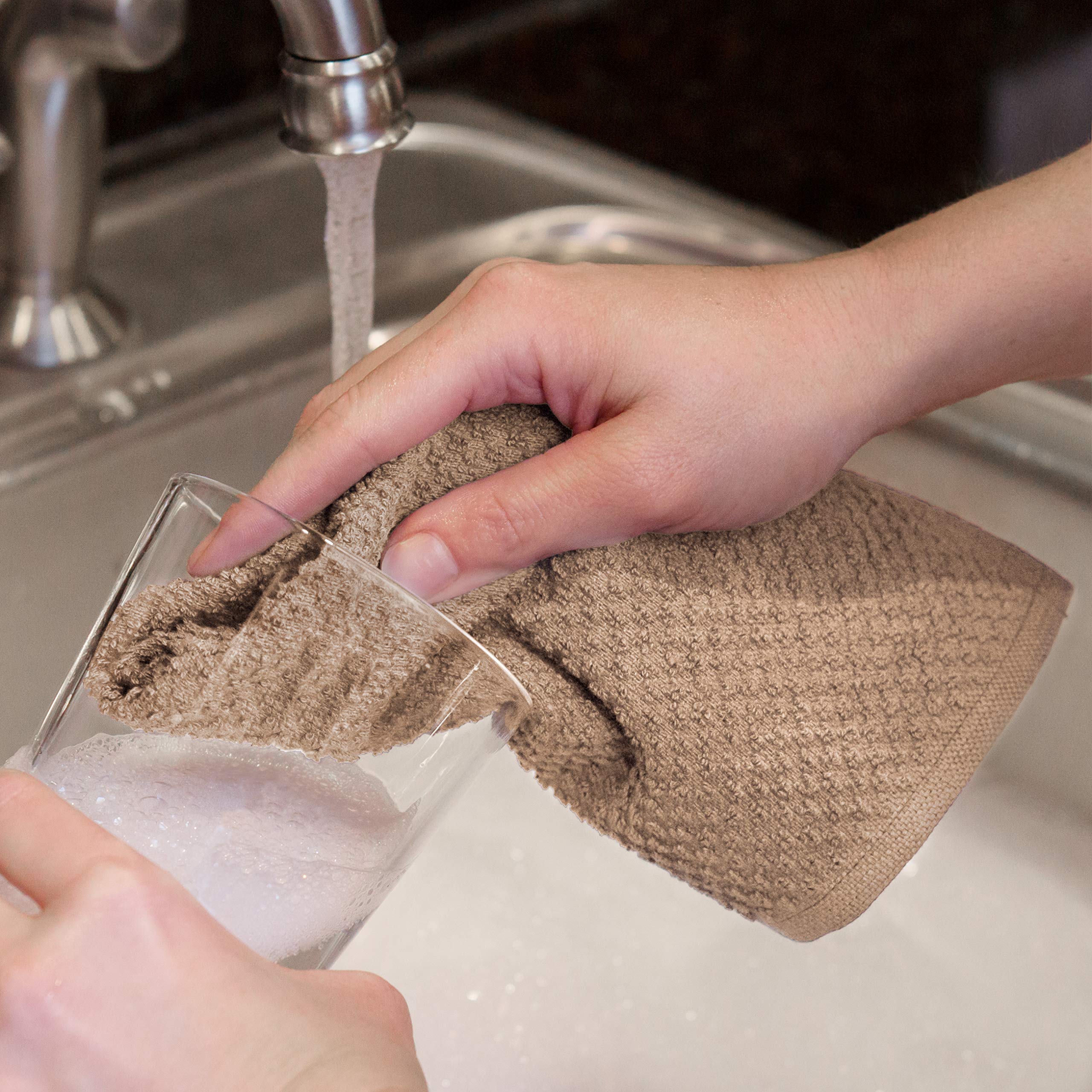 Kitchen Towels Dishcloths 100% Cotton, Set Of 8, Tan And White Dish Cloth Towels, Tea Towels, Reusable And Absorbent Cleaning Cl