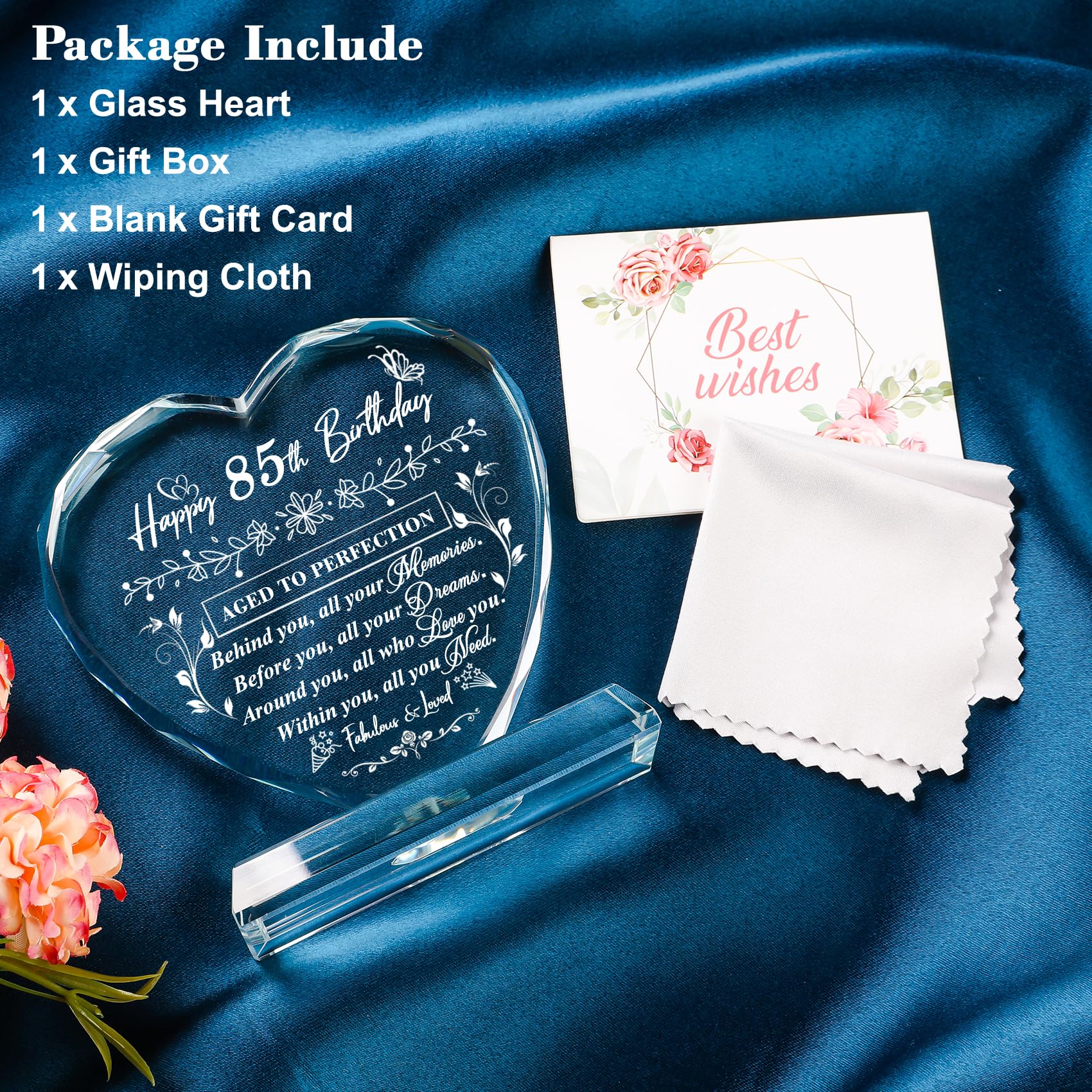 Qianruna 85Th Birthday Gifts For Women Men, Laser Glass Heart 85Th Birthday Decorations Ideas, Happy Birthday Gifts For 85 Year