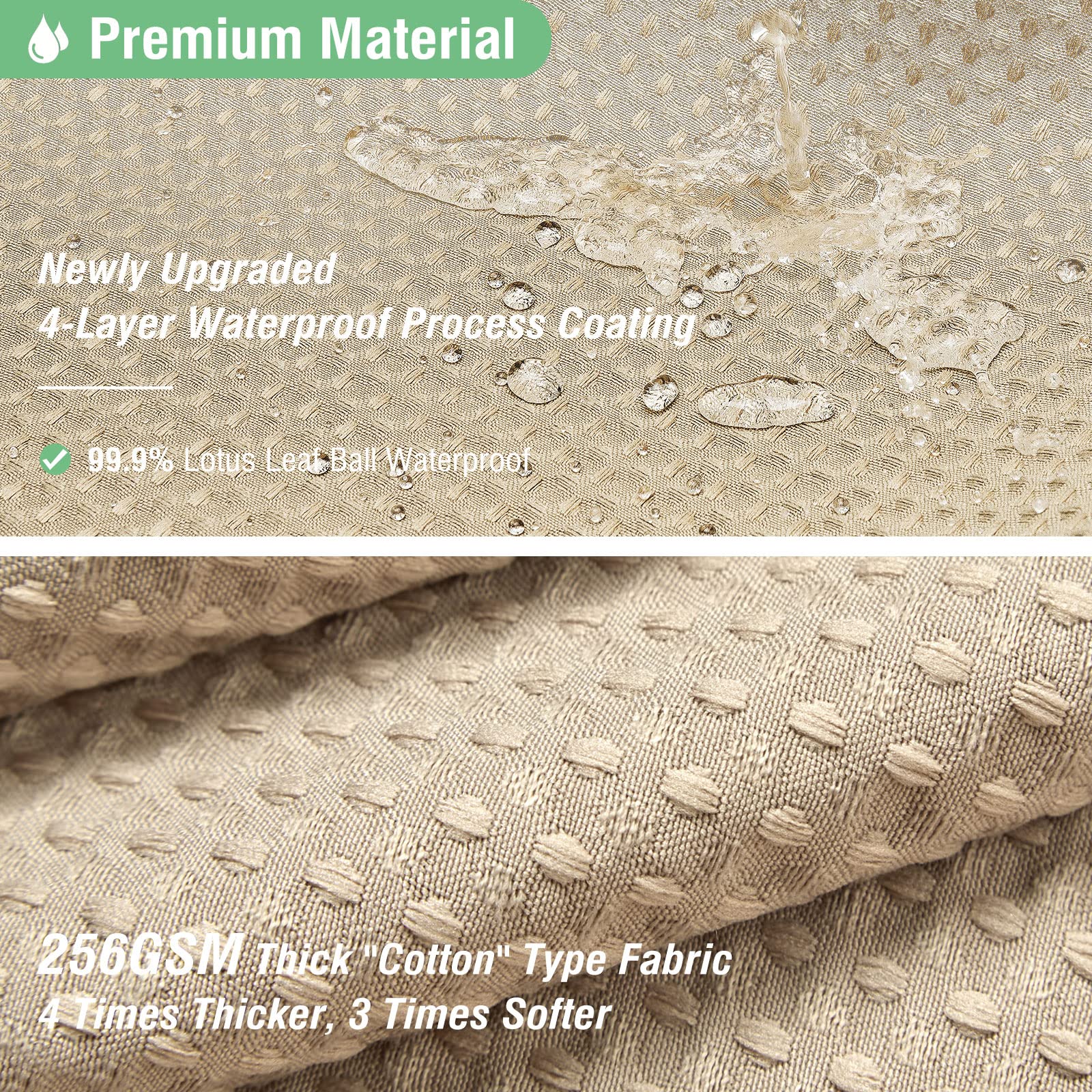 Dynamene Beige Fabric Shower Curtain, 72x72", Heavy Duty Waffle Texture, Includes 12 Hooks, Luxury Bath Decor