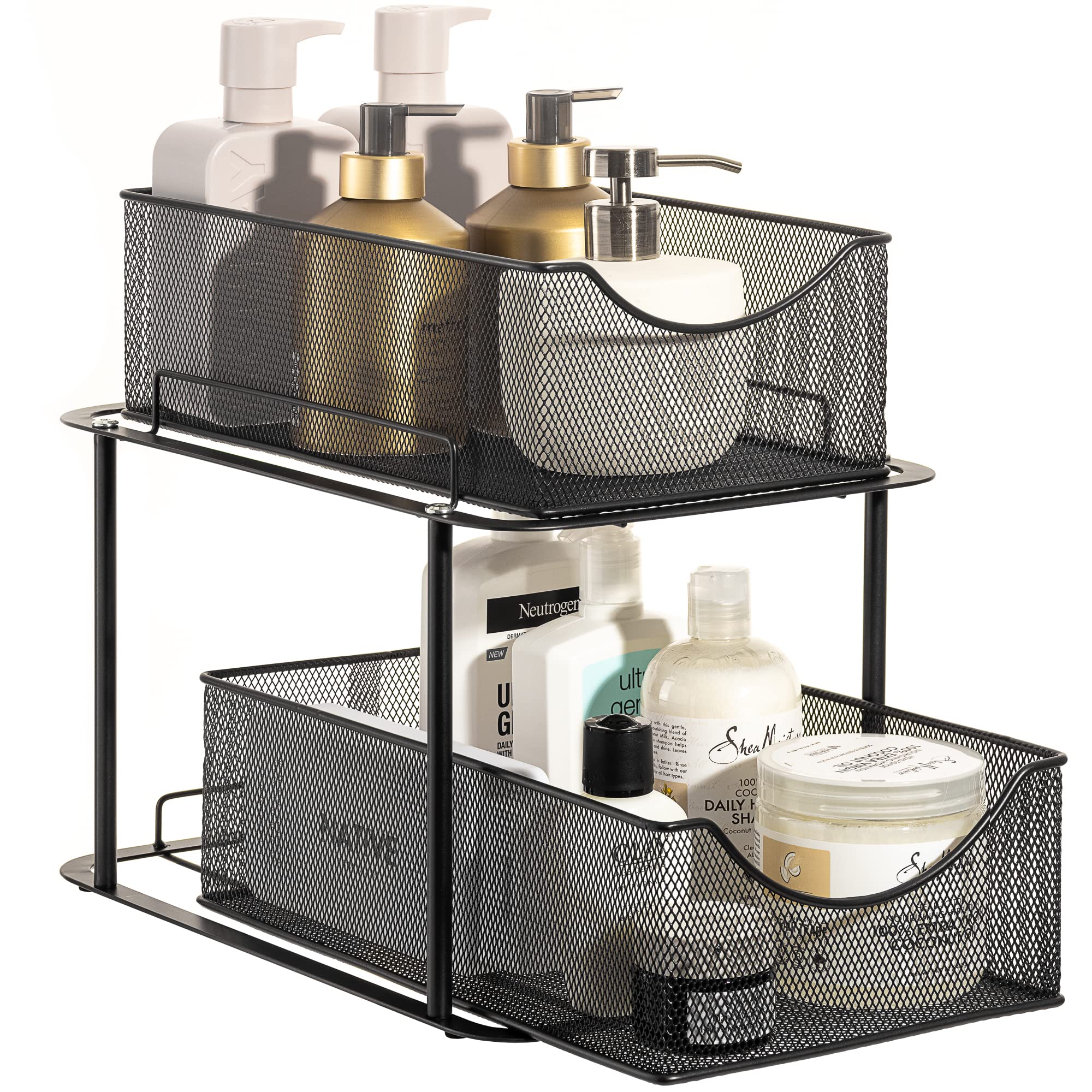 Sorbus 2 Tier Under Sink Bathroom Organizers And Storage, Strong Steel Mesh Sliding Drawers For Enhanced Bathroom Storage, Bathr