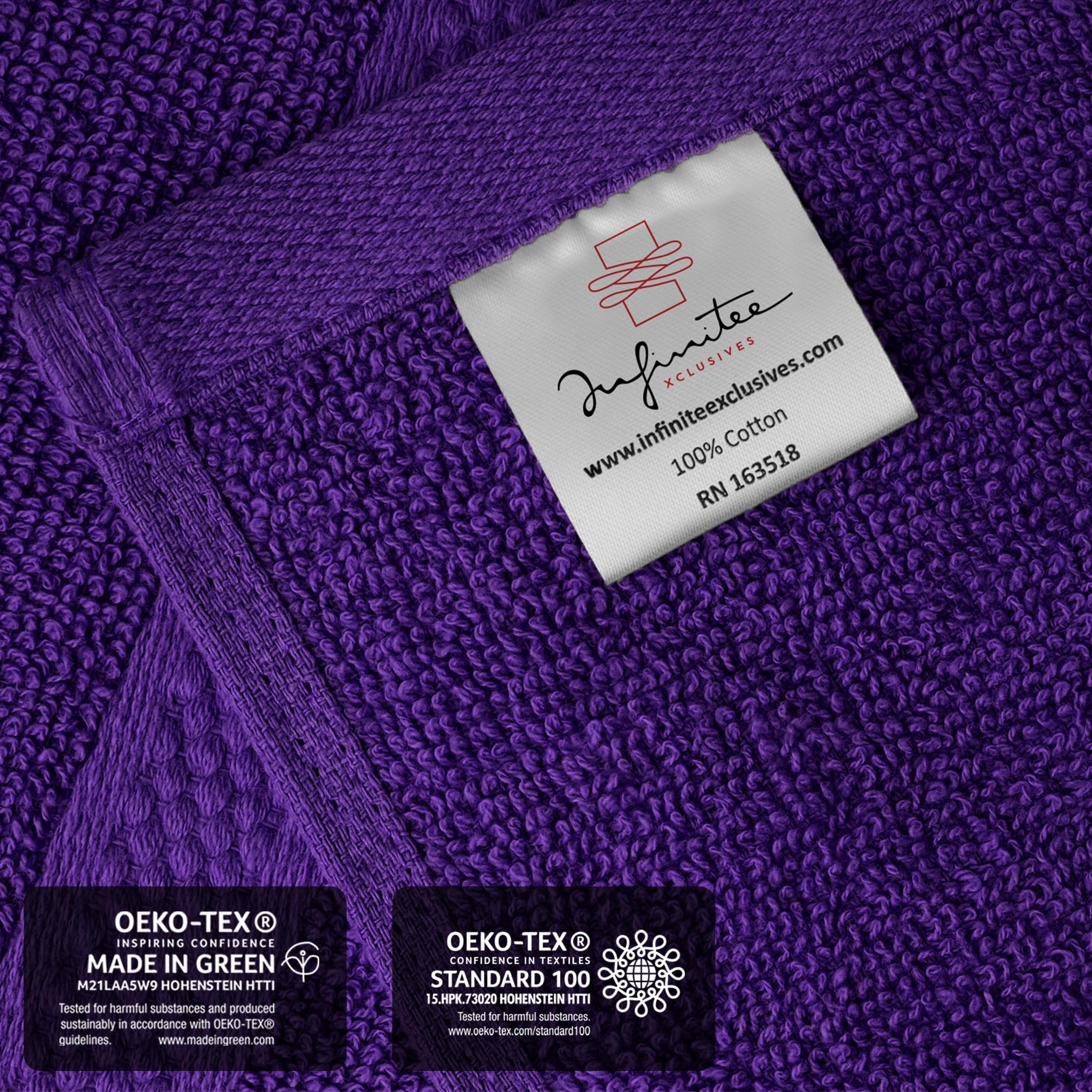 Infinitee Xclusives 12 Pack Premium Purple Wash Cloths And Face Towels, 13X13 100% Cotton, Soft And Absorbent Washcloths Set - P