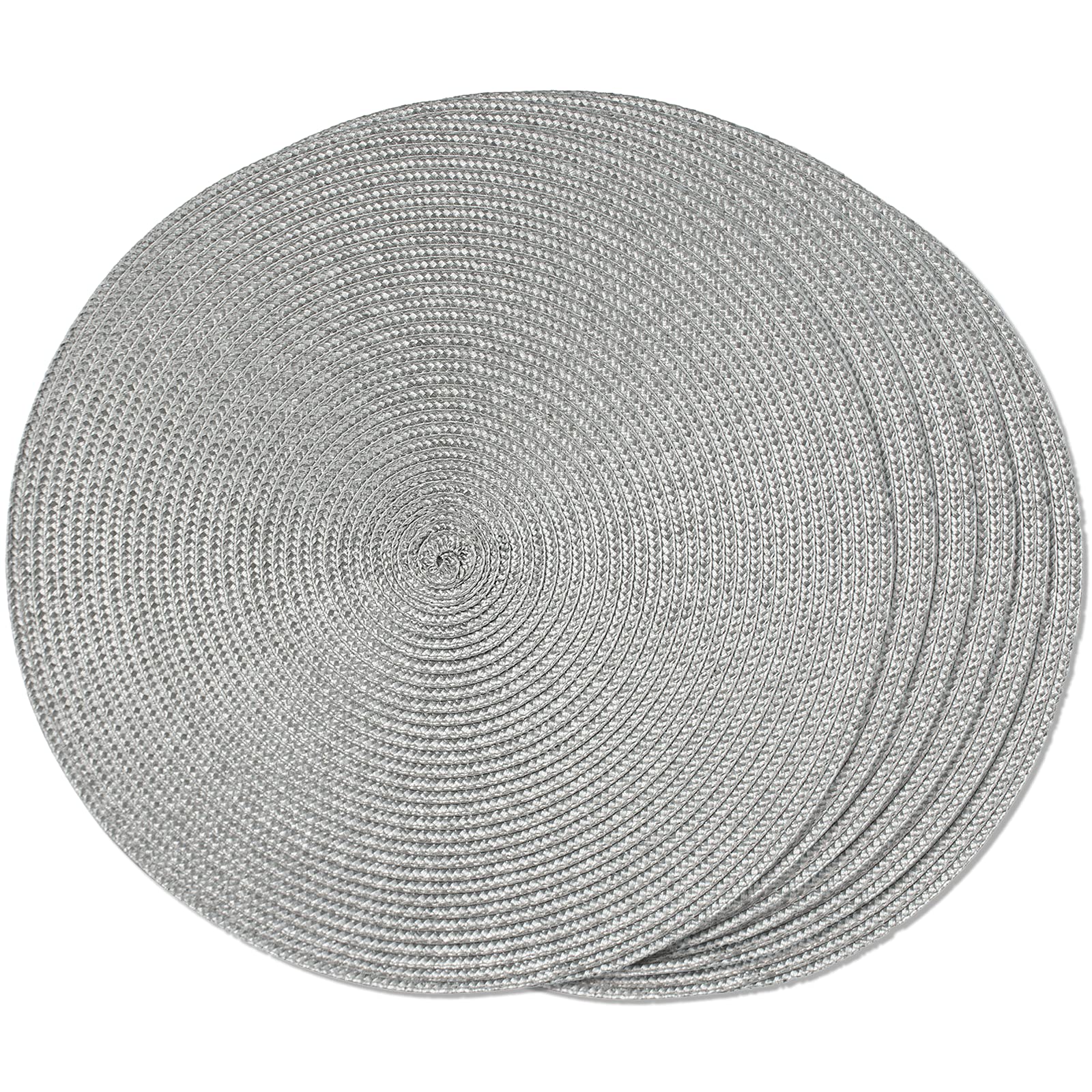 Funwheat Round Braided Placemats Set Of 6 Table Mats For Dining Tables Woven Washable Non-Slip Place Mats 15 Inch(Grey, 6Pcs)