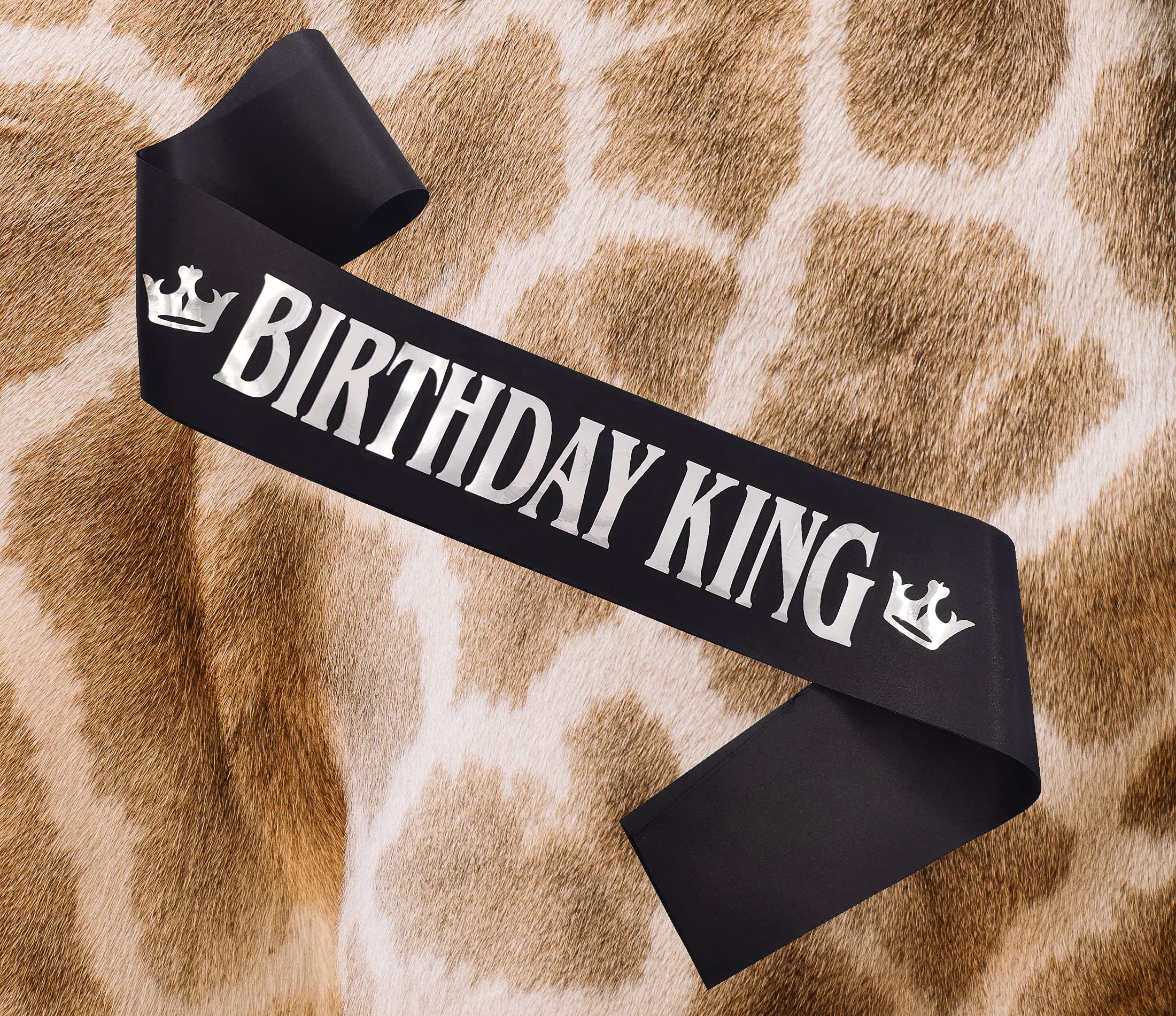 Birthday Gifts For Men,Boy Birthday King Sash Birthday Party Supplies And Decorations (Black-Silver)