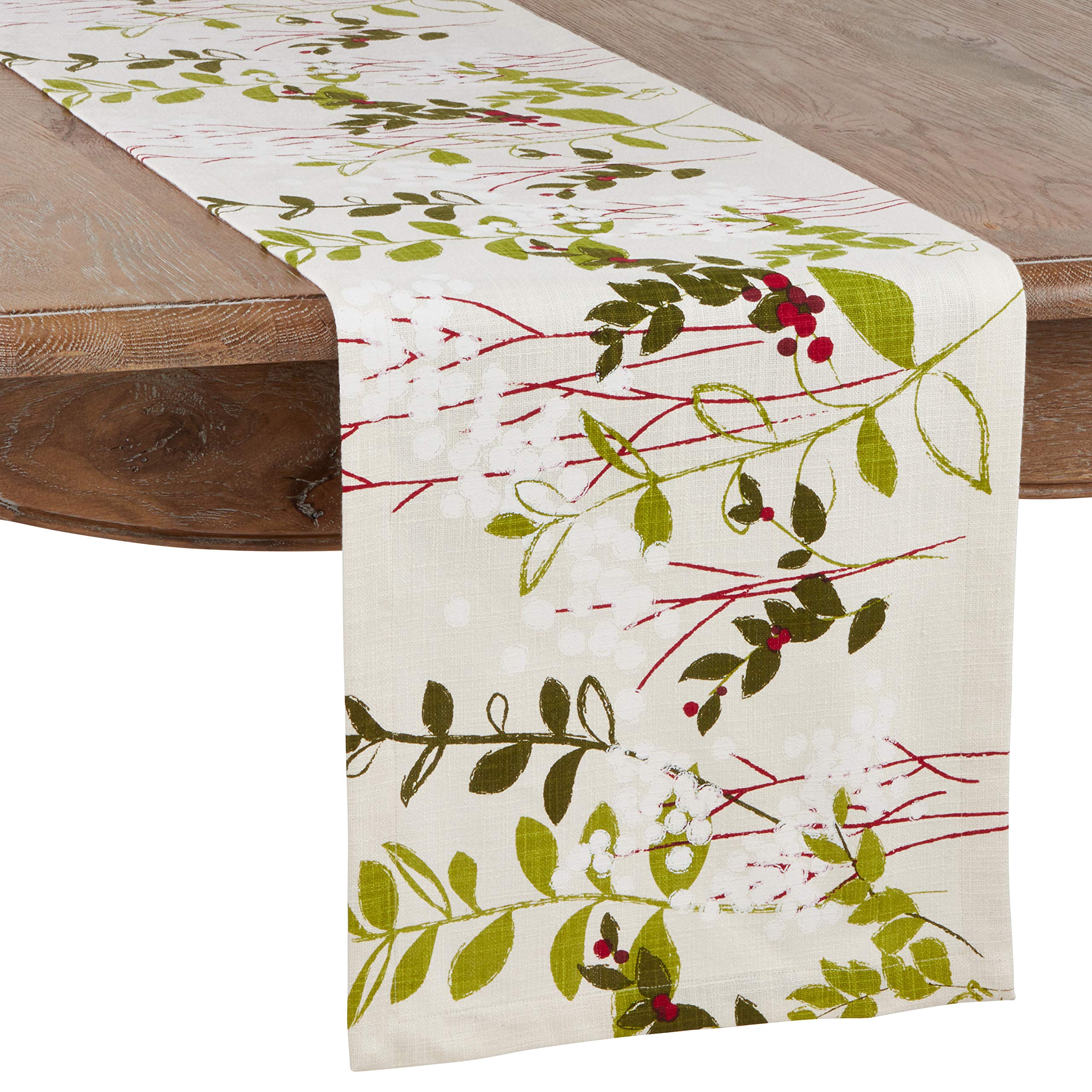Saro Lifestyle No?L Jardin Collection Holiday Table Runner With Botanical Print, 14'' X 72'', Natural