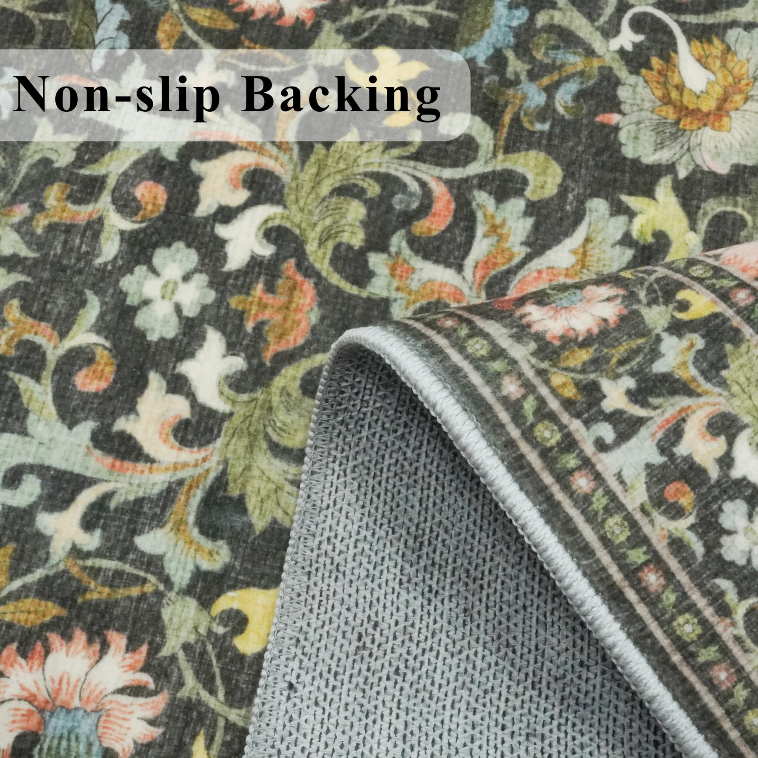 Hallway 2x5 Washable Runner Rug: Oriental Floral Stain Resistant Rug for Entryway Kitchen Farmhouse Soft Carpet for Bathroom Bed