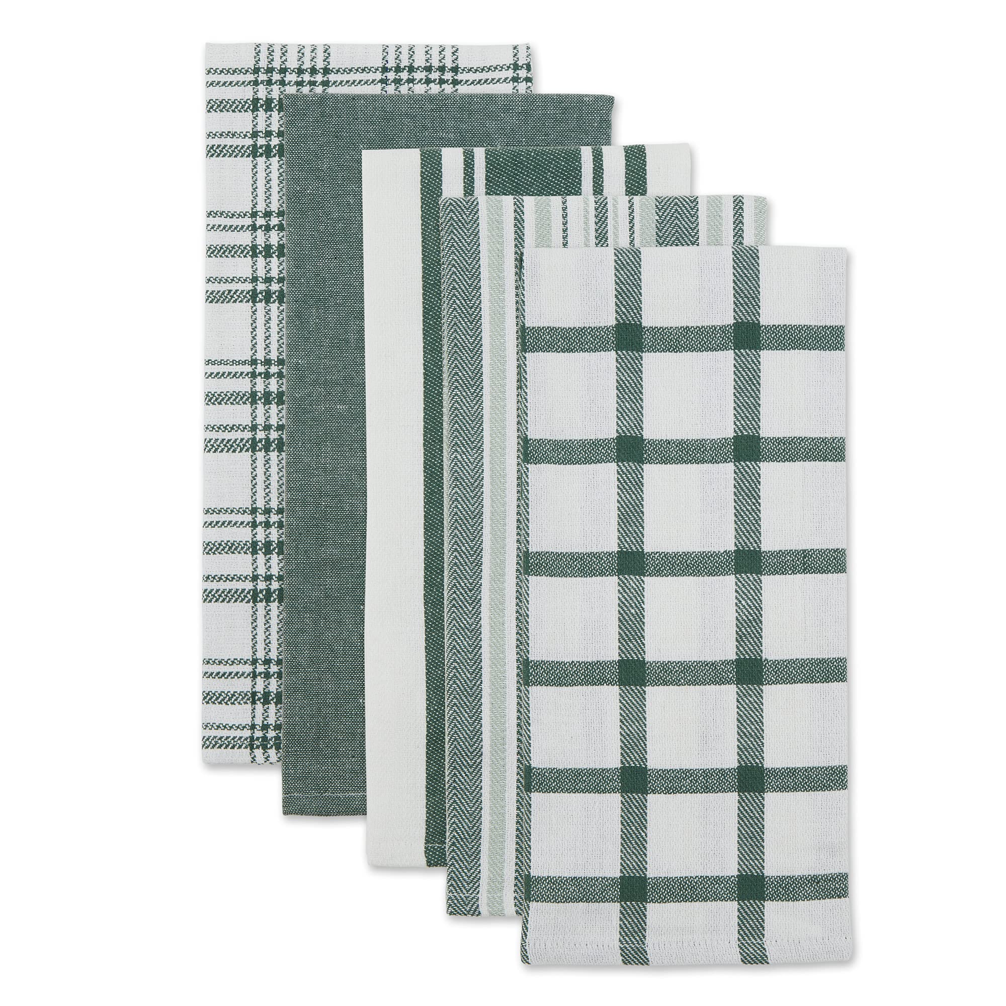DII Asst Dark Green Woven Dishtowels (Set of 5)