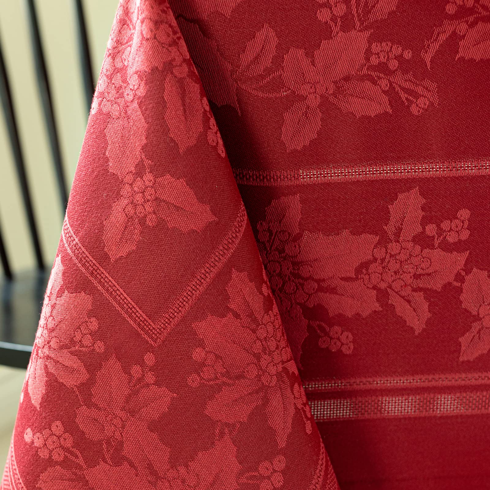Benson Mills Holiday Elegance Heavyweight Engineered Jacquard Fabric Table Cloth  Holiday  Winter  and Christmas Tablecloth (Dark Red  60'' X 144'' Rectangular)