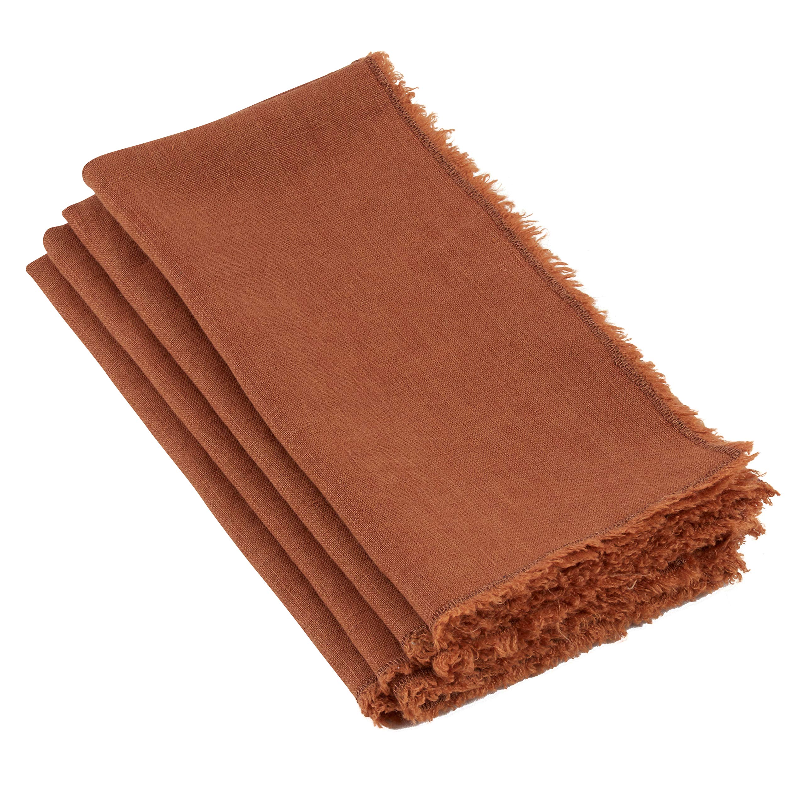 Saro Lifestyle Fringe Linen Table Napkin (Set Of 4), Terracotta, 20''
