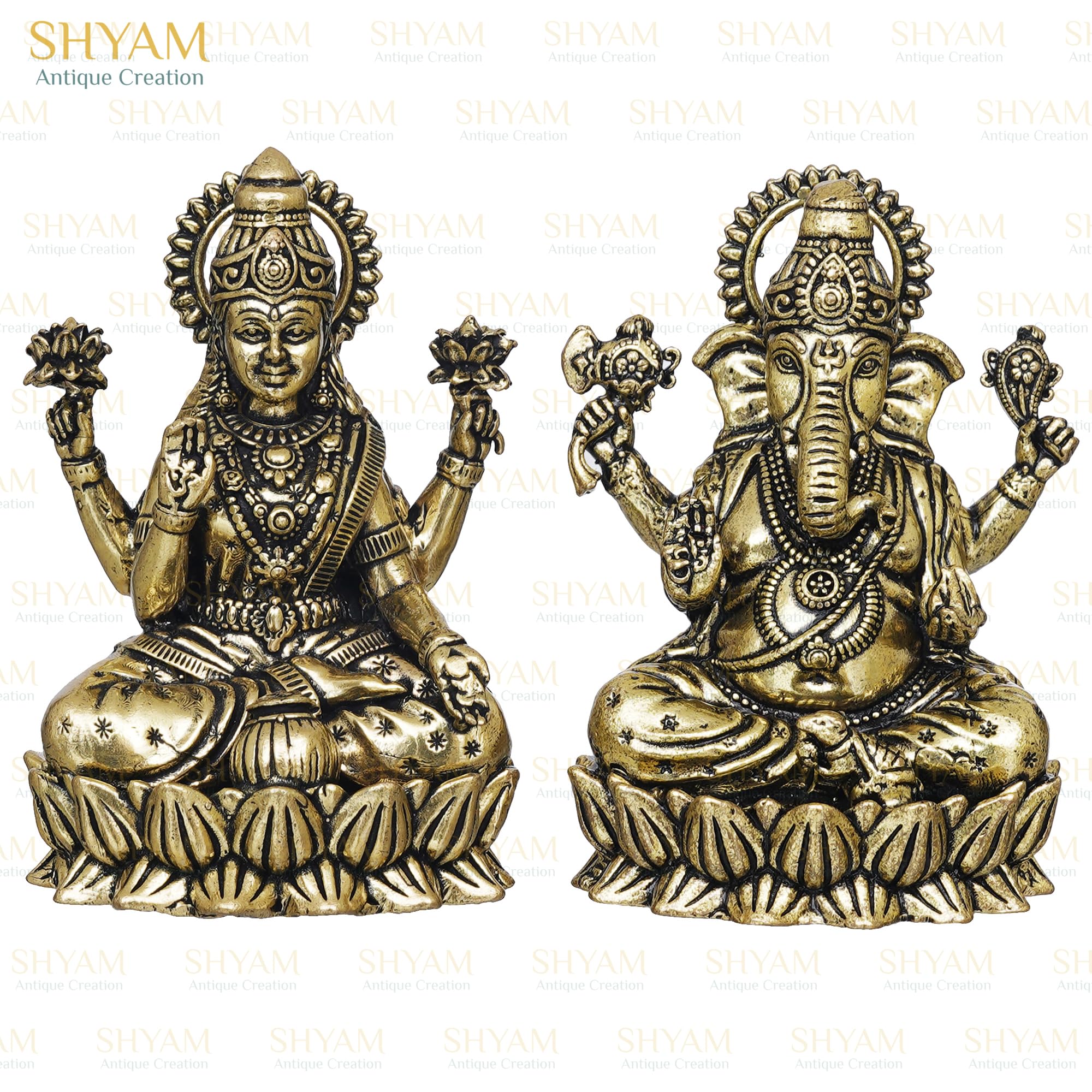 3 Lakshmi Ganesha Sitting On Lotus Murti Brass Maa Laxmi Ganesh Blessing Idol Mata Padma Vinayak Statue Devi Laxmi God Ganpati F
