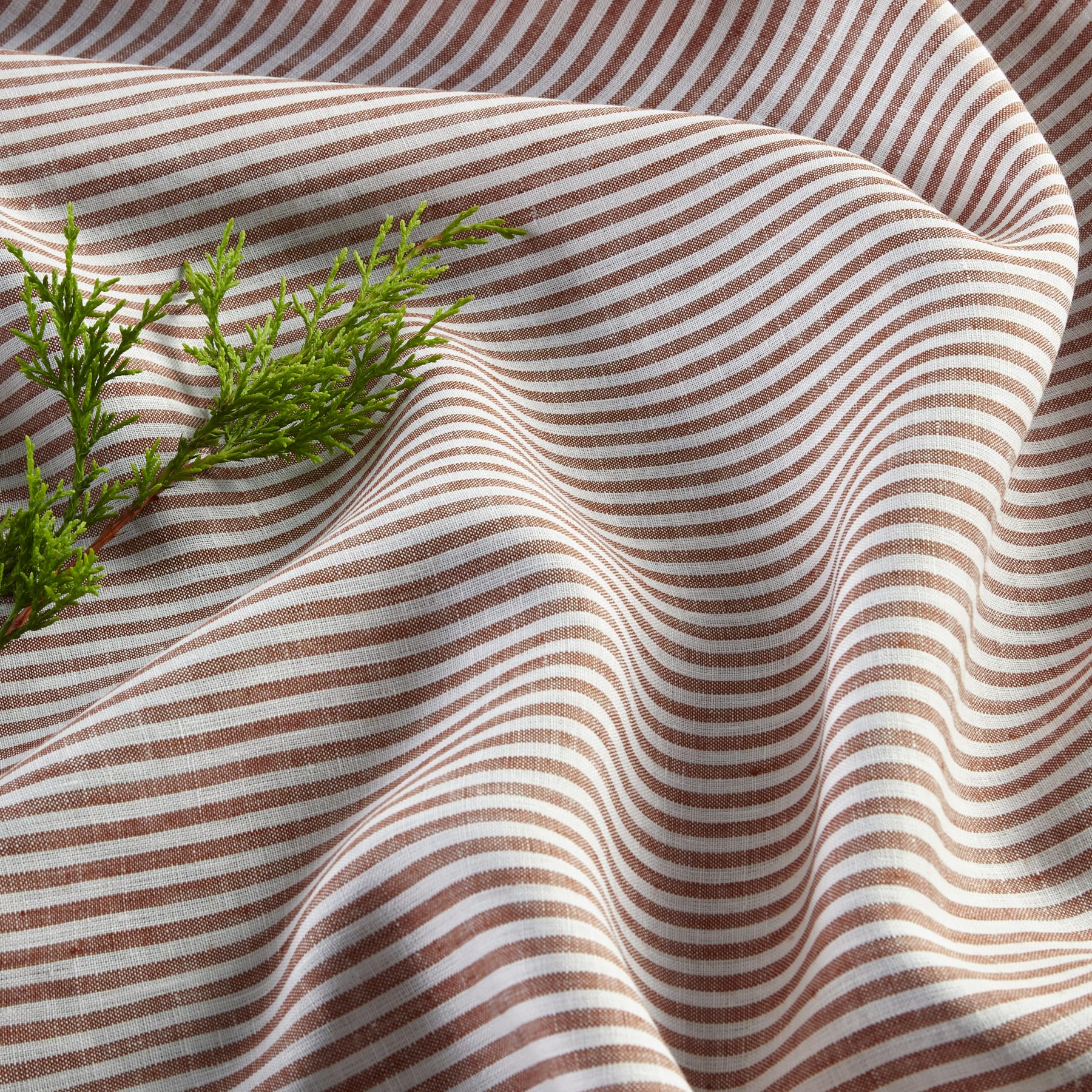Solino Home Stripe Linen Tablecloth - 100% Pure Linen Cinnamon And White Tablecloth 120'' L X 60'' W For Spring - Handcrafted An