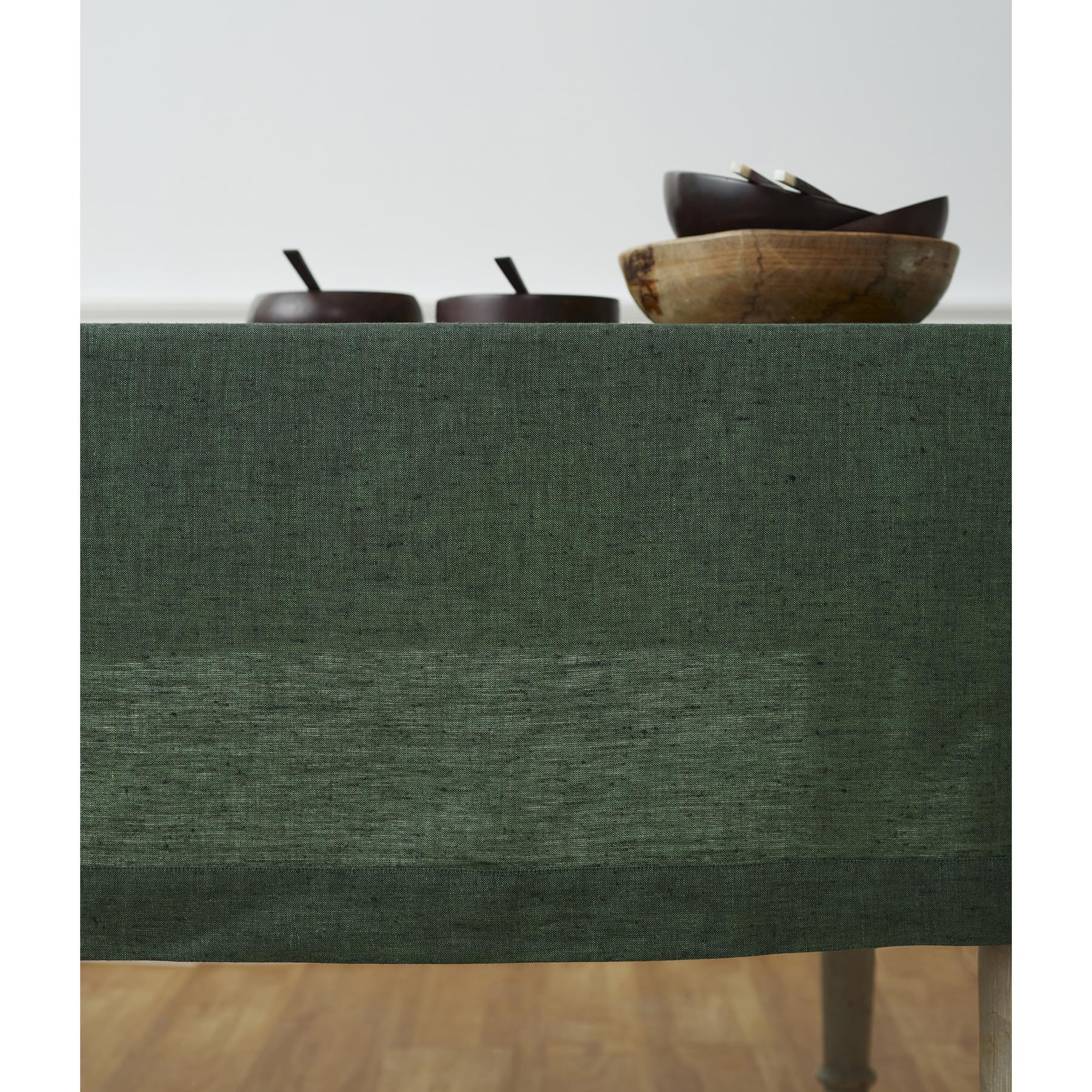 Solino Home Linen Tablecloth 132'' L X 60'' W Inch - 100% Pure Linen Forest Green Table Cloth For Rectangle Tables - Athena, Mac
