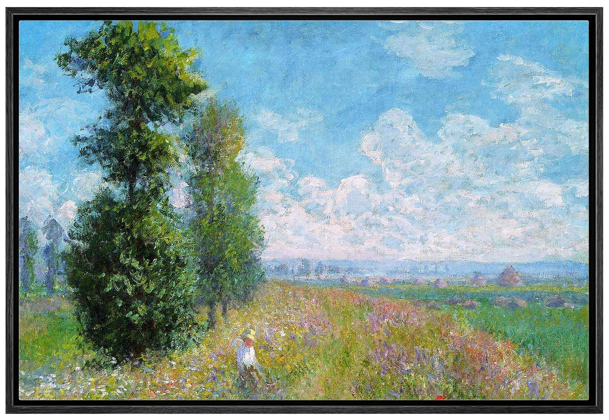 Wall26 Meadow With Poplars By Claude Monet - Impressionist Modern Art - Framed Canvas Art Home Art - 24''X36'' Black